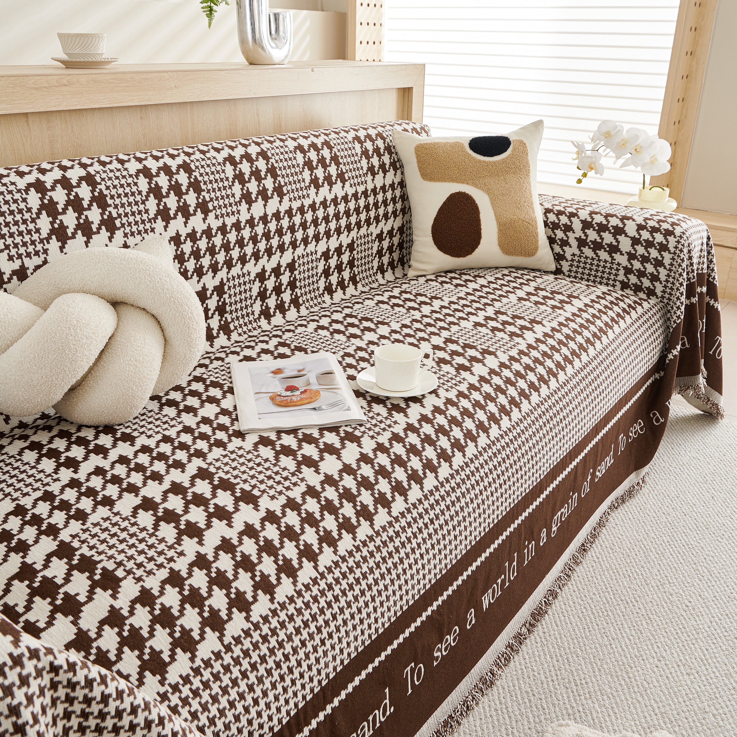 Chenille Houndstooth Couch Cover, Chaise Lounge Blanket Cover, Sectional Couch Scratch Protector - Image 65