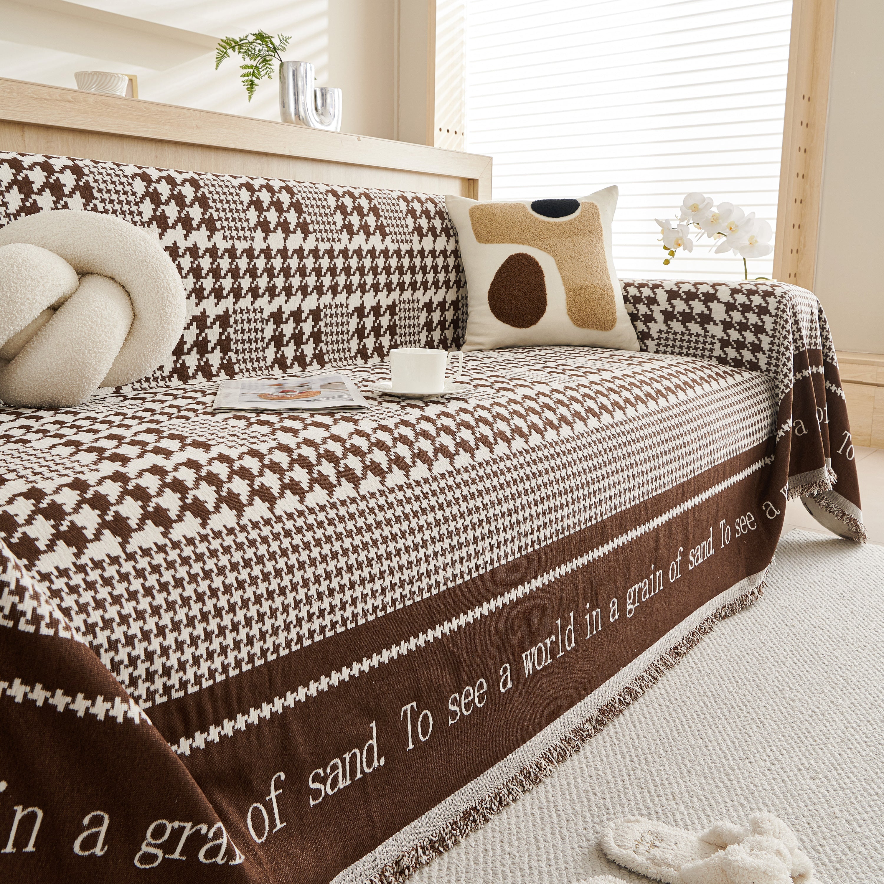 Chenille Houndstooth Couch Cover, Chaise Lounge Blanket Cover, Sectional Couch Scratch Protector - Image 66