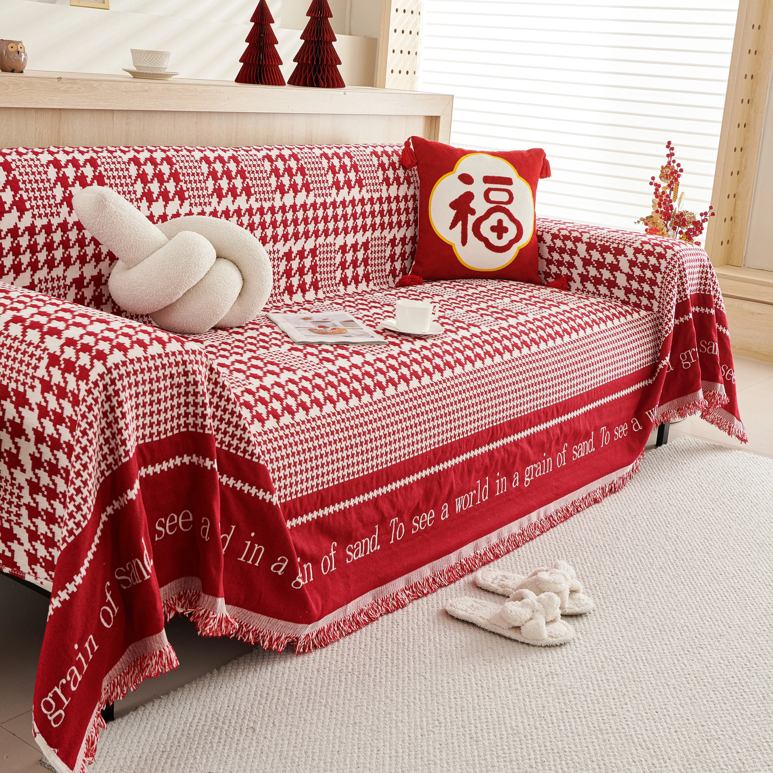 Chenille Houndstooth Couch Cover, Chaise Lounge Blanket Cover, Sectional Couch Scratch Protector - Image 67