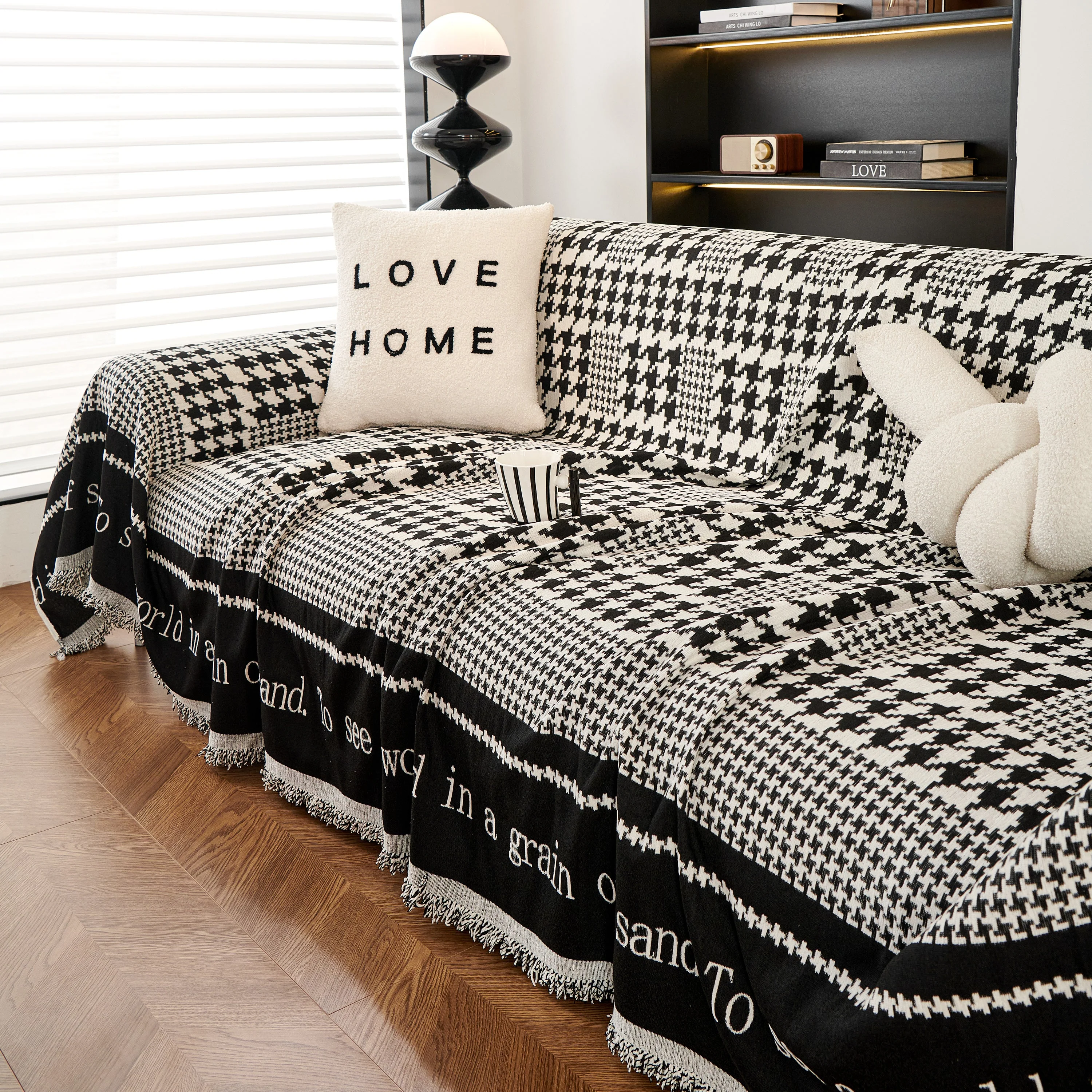 Chenille Houndstooth Couch Cover, Chaise Lounge Blanket Cover, Sectional Couch Scratch Protector - Image 7