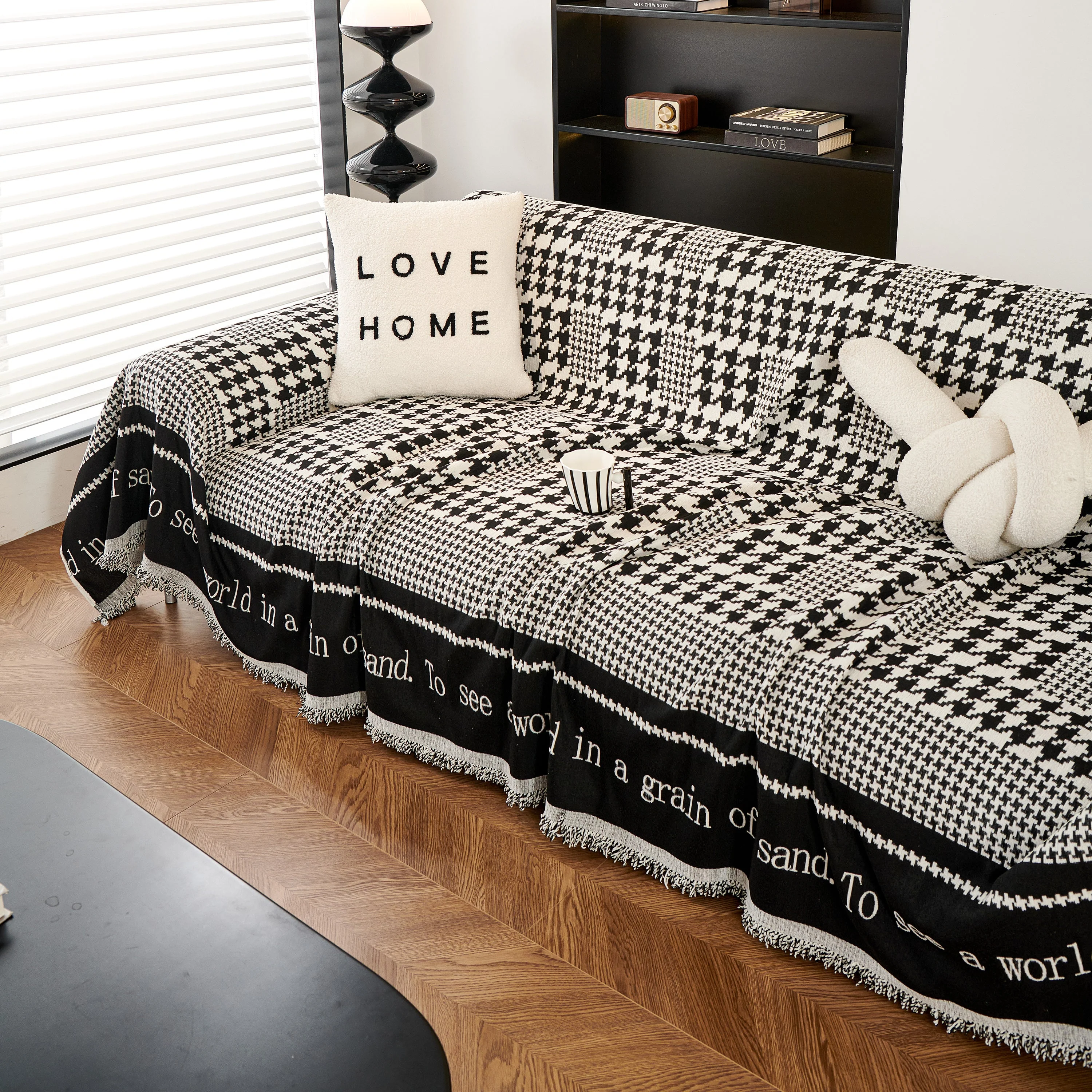 Chenille Houndstooth Couch Cover, Chaise Lounge Blanket Cover, Sectional Couch Scratch Protector - Image 8