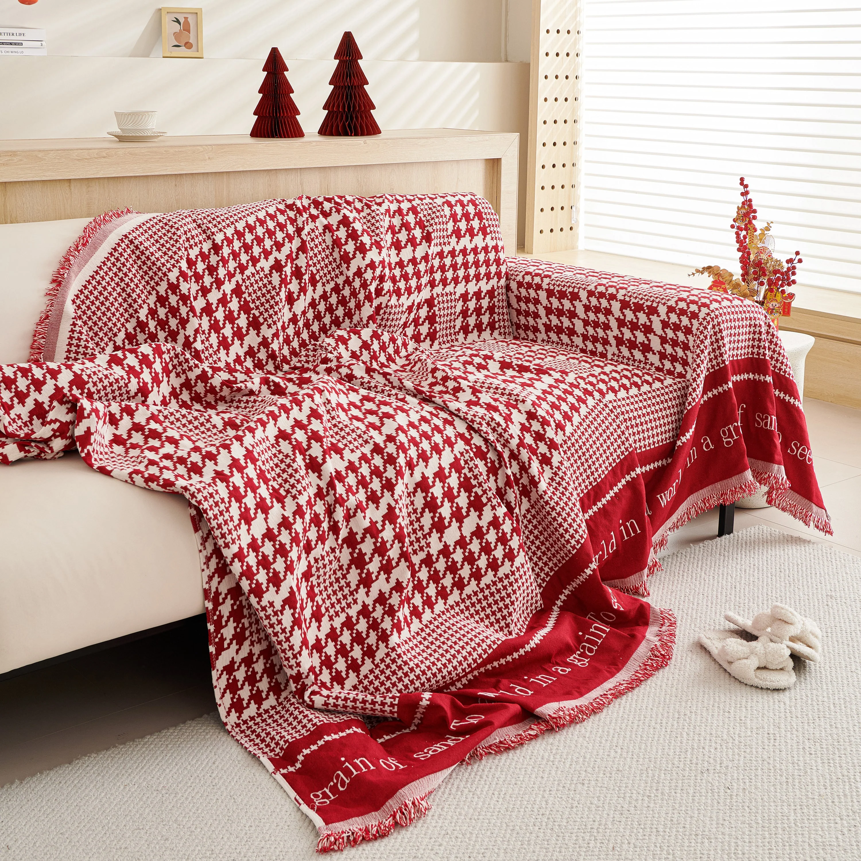 Chenille Houndstooth Couch Cover, Chaise Lounge Blanket Cover, Sectional Couch Scratch Protector - Image 87