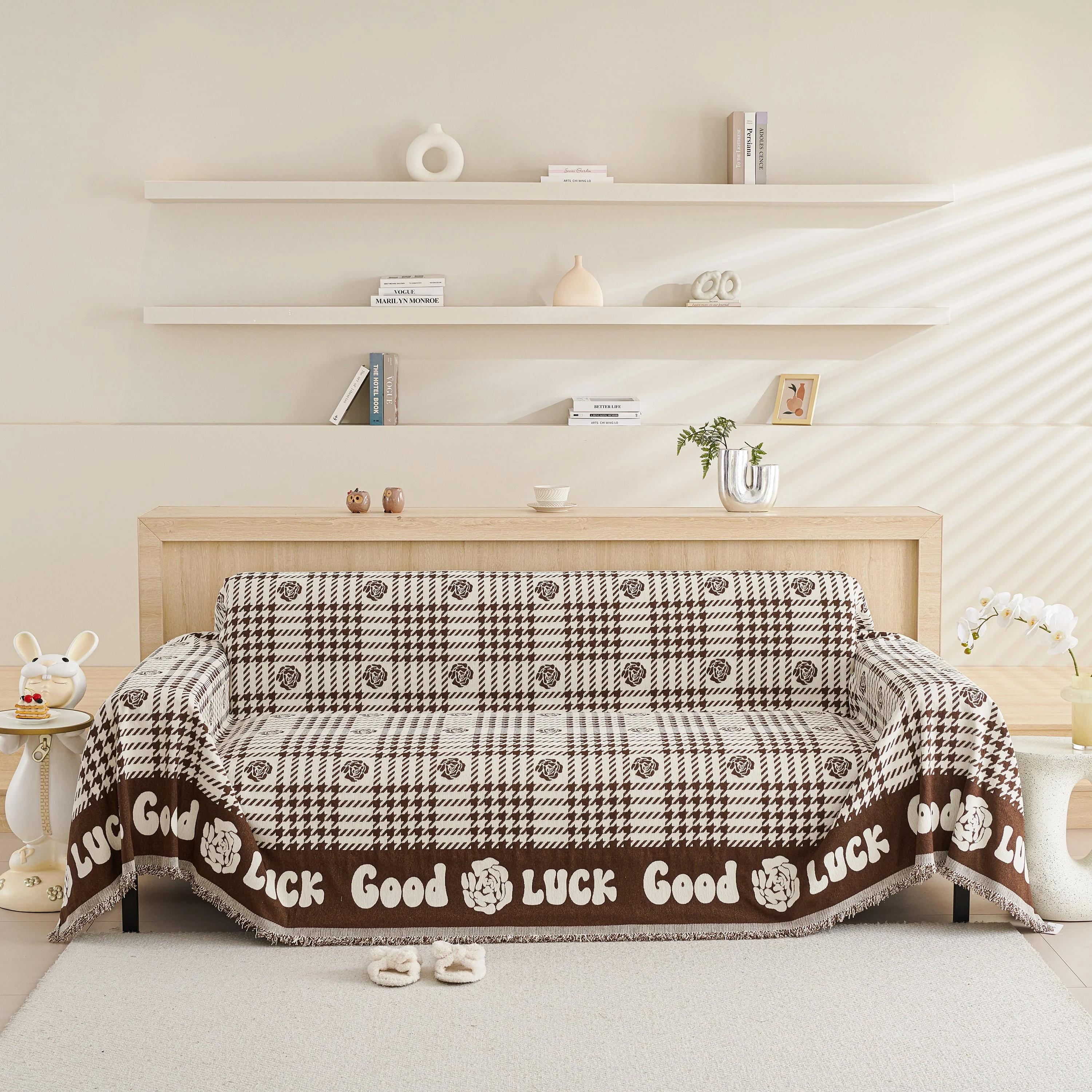 Chenille Houndstooth Sofa Throw Cover, Scratch Proof Cozy Throw Blankets for Couch - Image 12