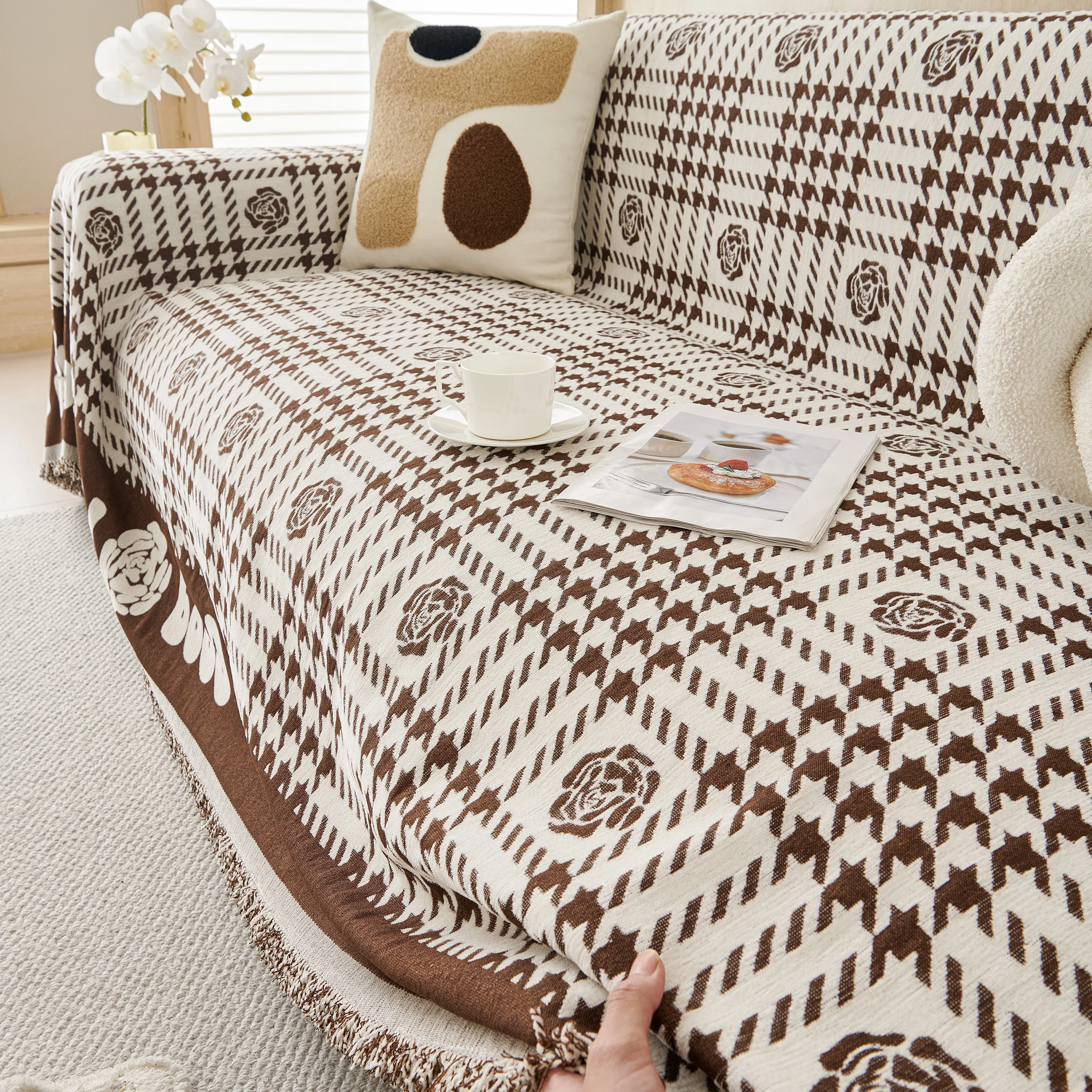 Chenille Houndstooth Sofa Throw Cover, Scratch Proof Cozy Throw Blankets for Couch - Image 14