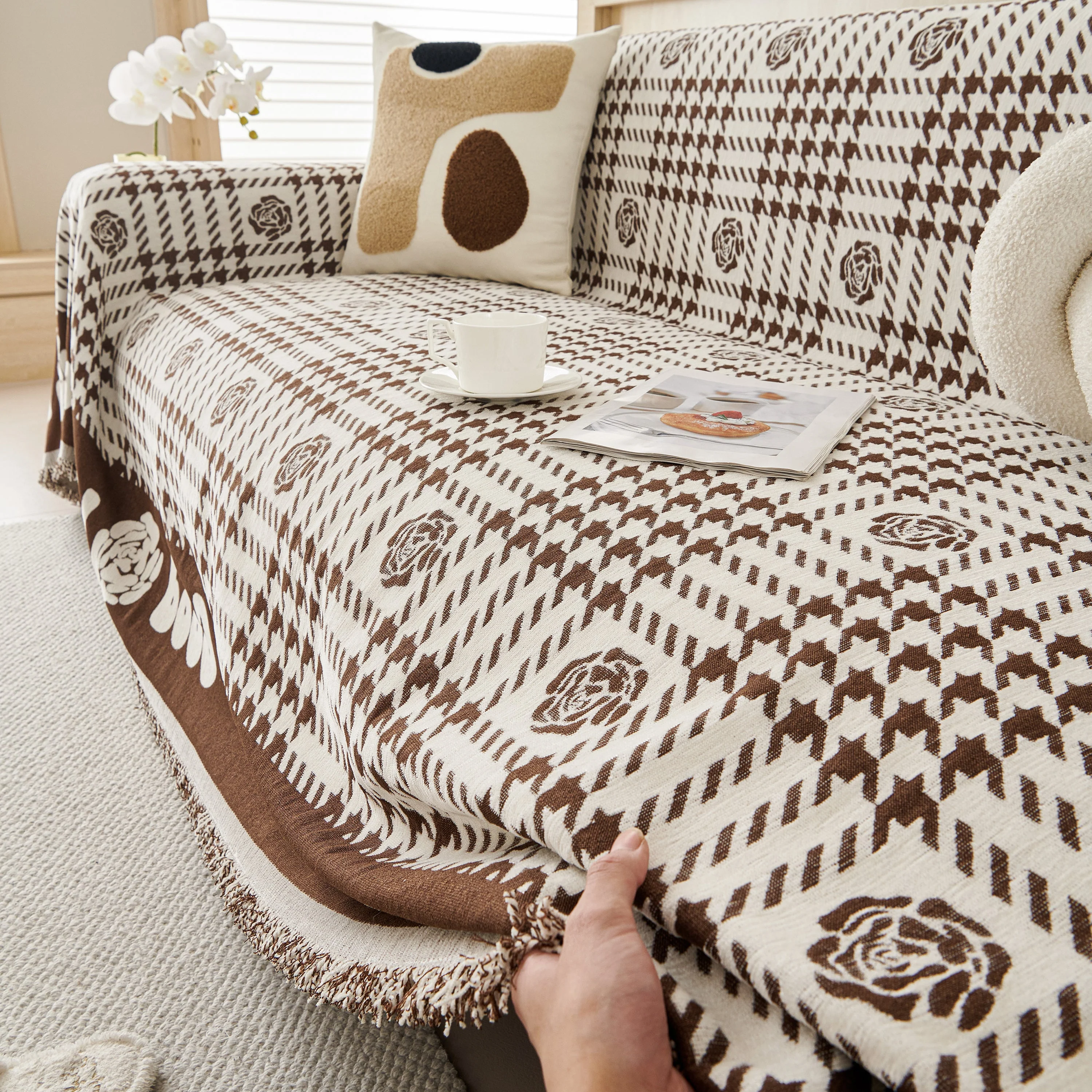 Chenille Houndstooth Sofa Throw Cover, Scratch Proof Cozy Throw Blankets for Couch - Image 15