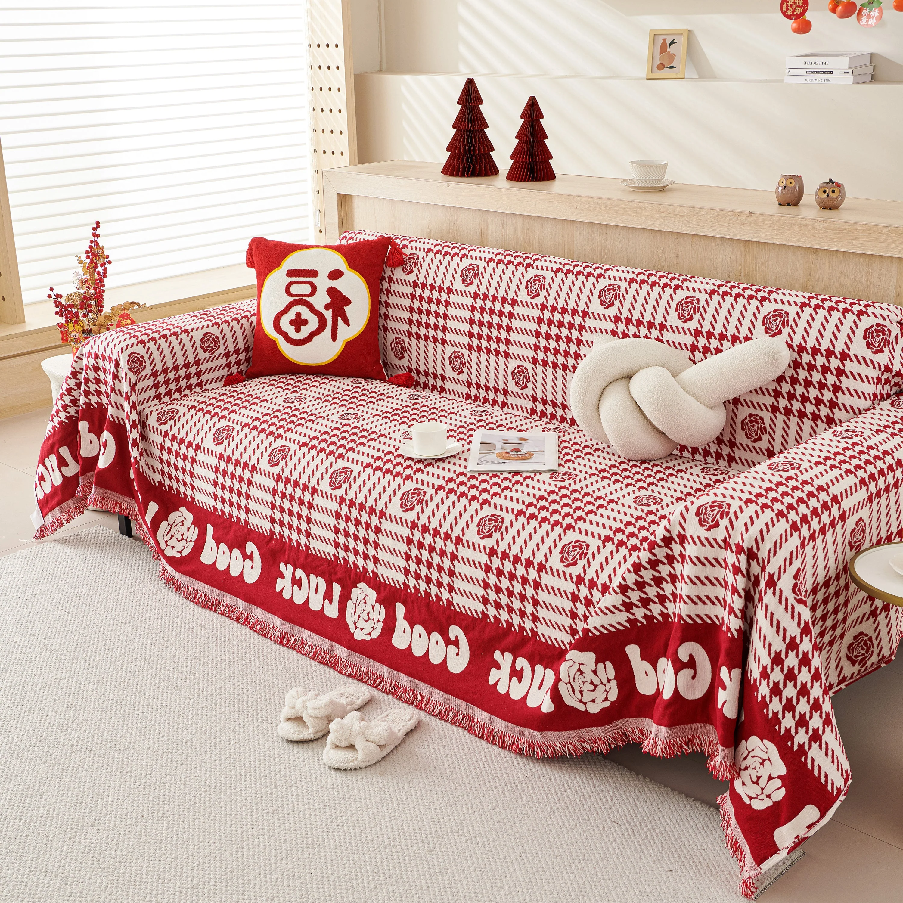 Chenille Houndstooth Sofa Throw Cover, Scratch Proof Cozy Throw Blankets for Couch - Image 17