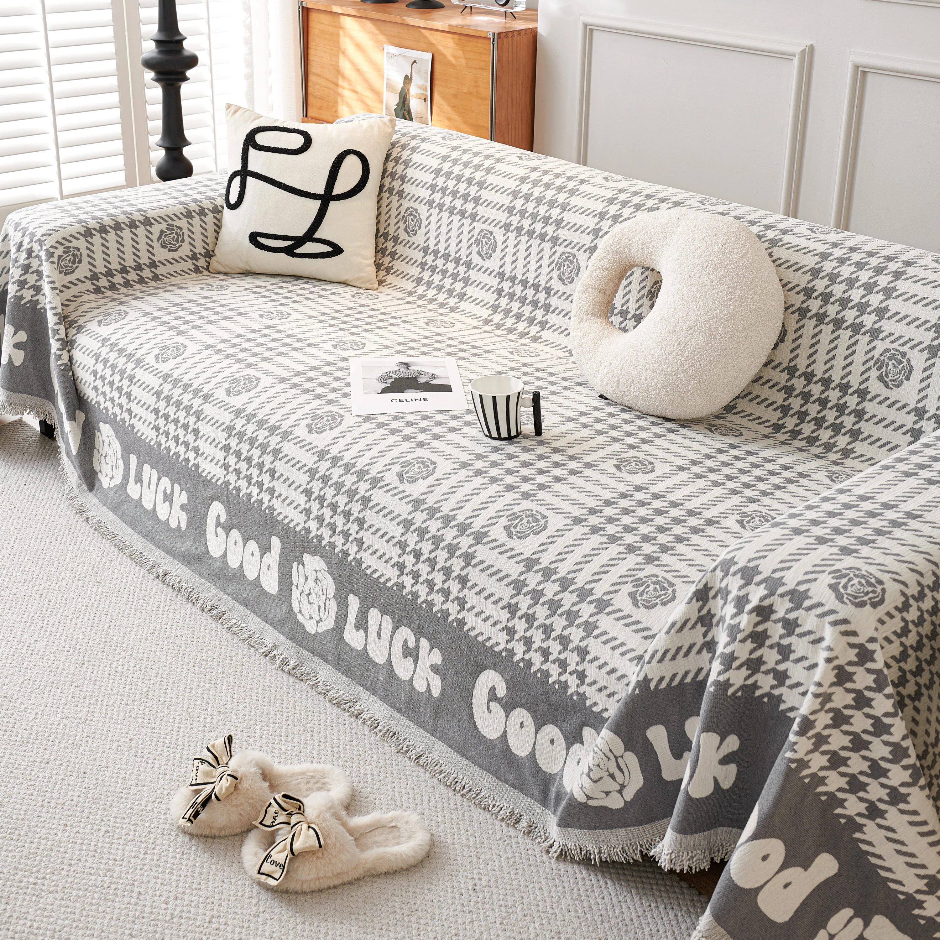Chenille Houndstooth Sofa Throw Cover, Scratch Proof Cozy Throw Blankets for Couch - Image 18