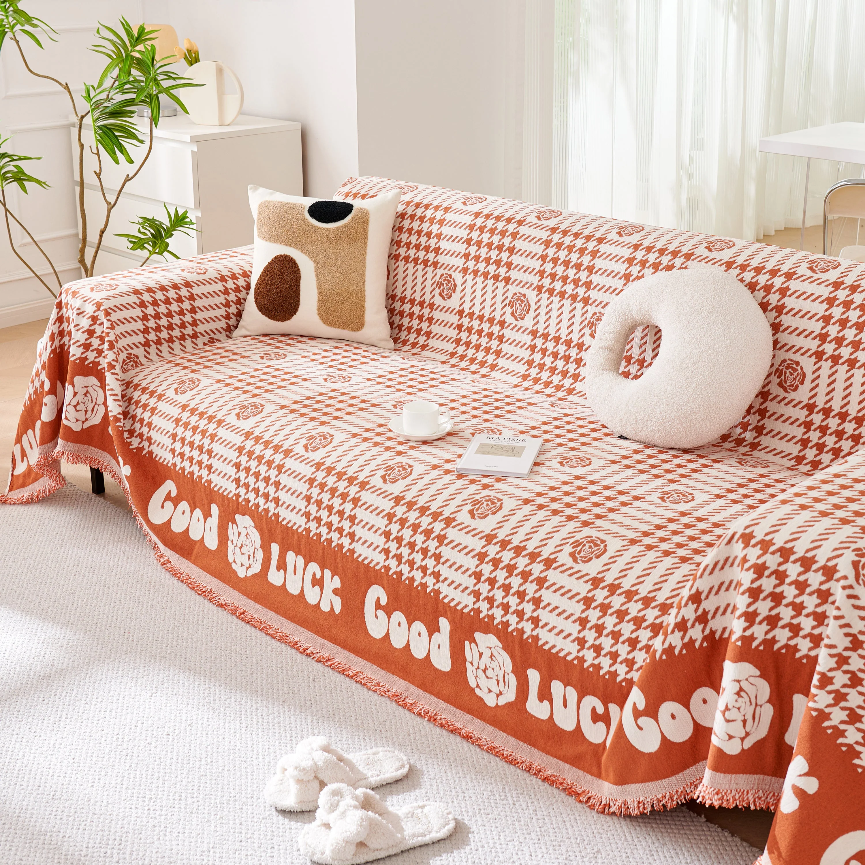 Chenille Houndstooth Sofa Throw Cover, Scratch Proof Cozy Throw Blankets for Couch - Image 20