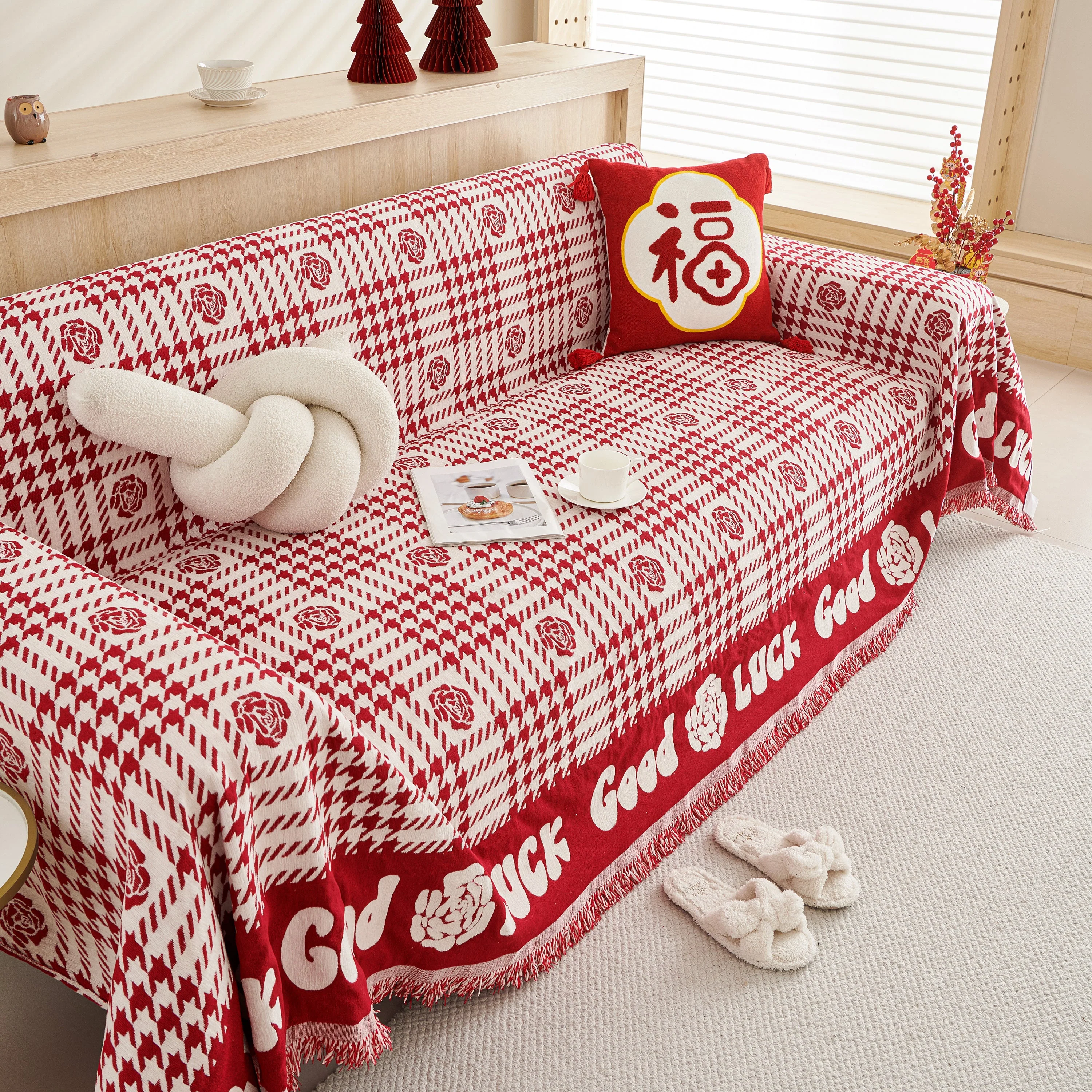 Chenille Houndstooth Sofa Throw Cover, Scratch Proof Cozy Throw Blankets for Couch - Image 22