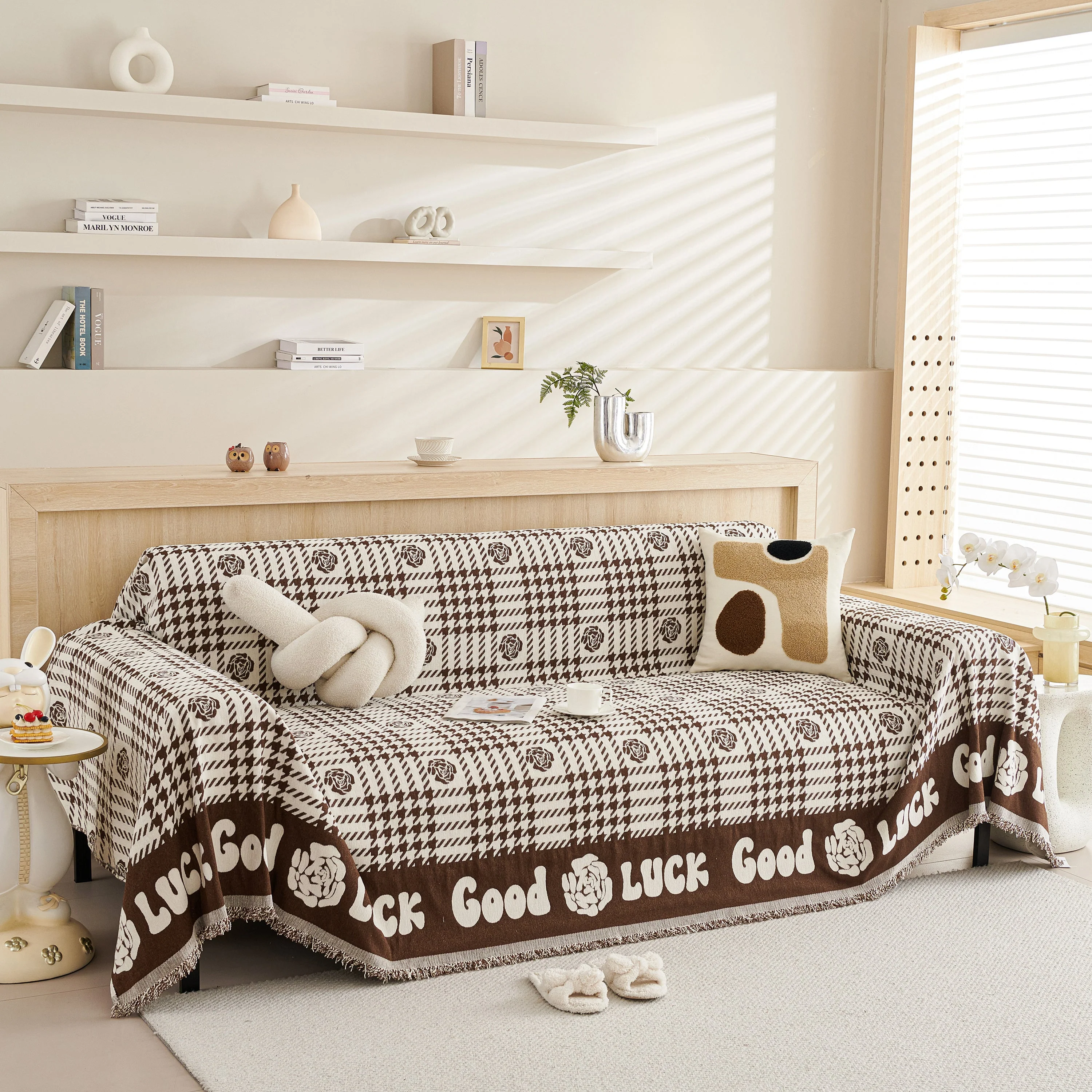 Chenille Houndstooth Sofa Throw Cover, Scratch Proof Cozy Throw Blankets for Couch - Image 24