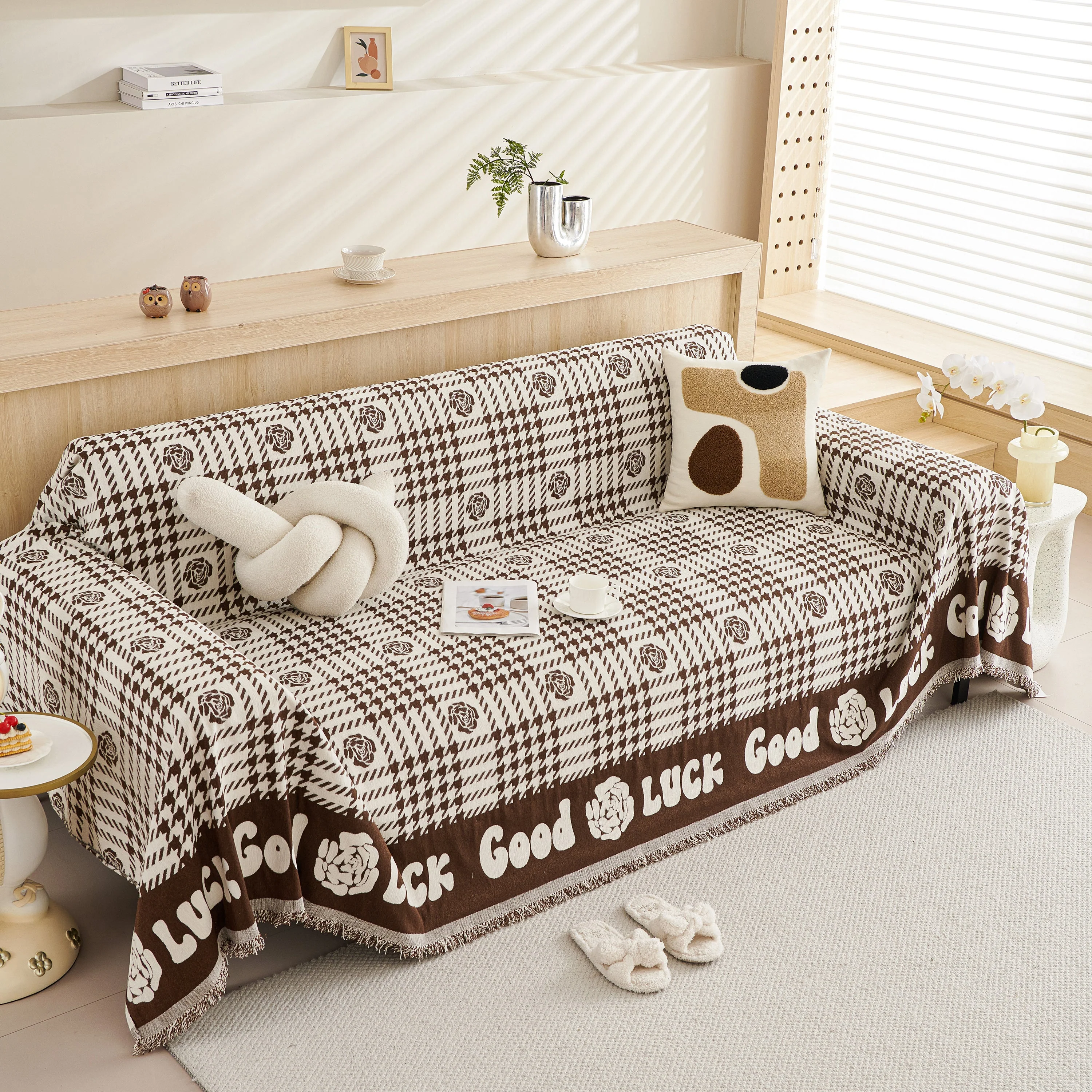 Chenille Houndstooth Sofa Throw Cover, Scratch Proof Cozy Throw Blankets for Couch - Image 25