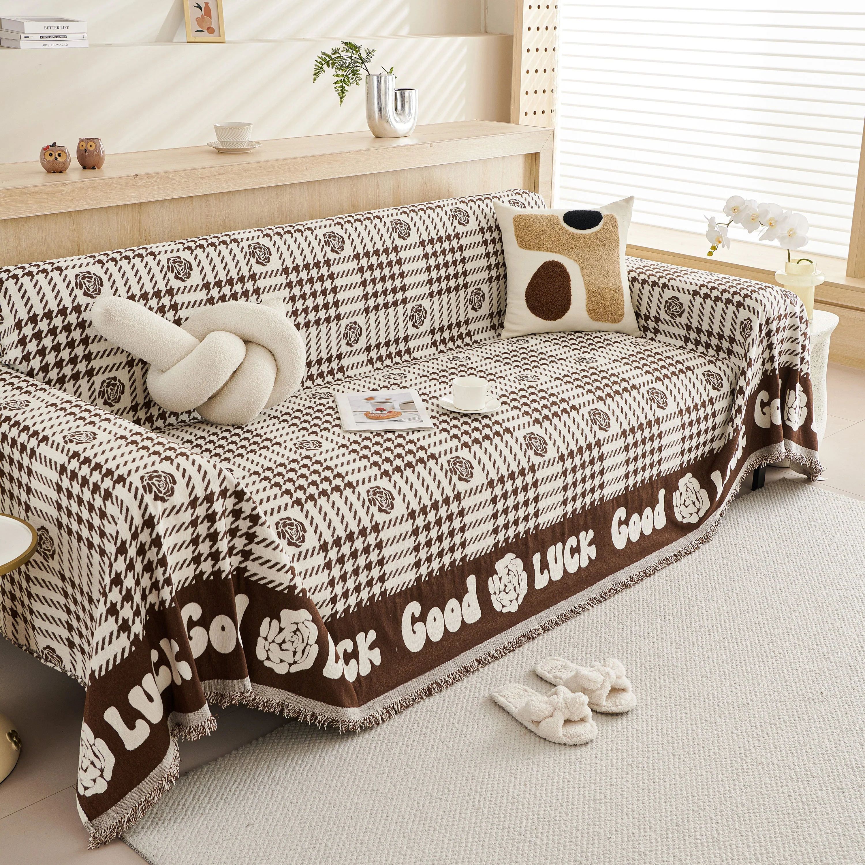 Chenille Houndstooth Sofa Throw Cover, Scratch Proof Cozy Throw Blankets for Couch - Image 27
