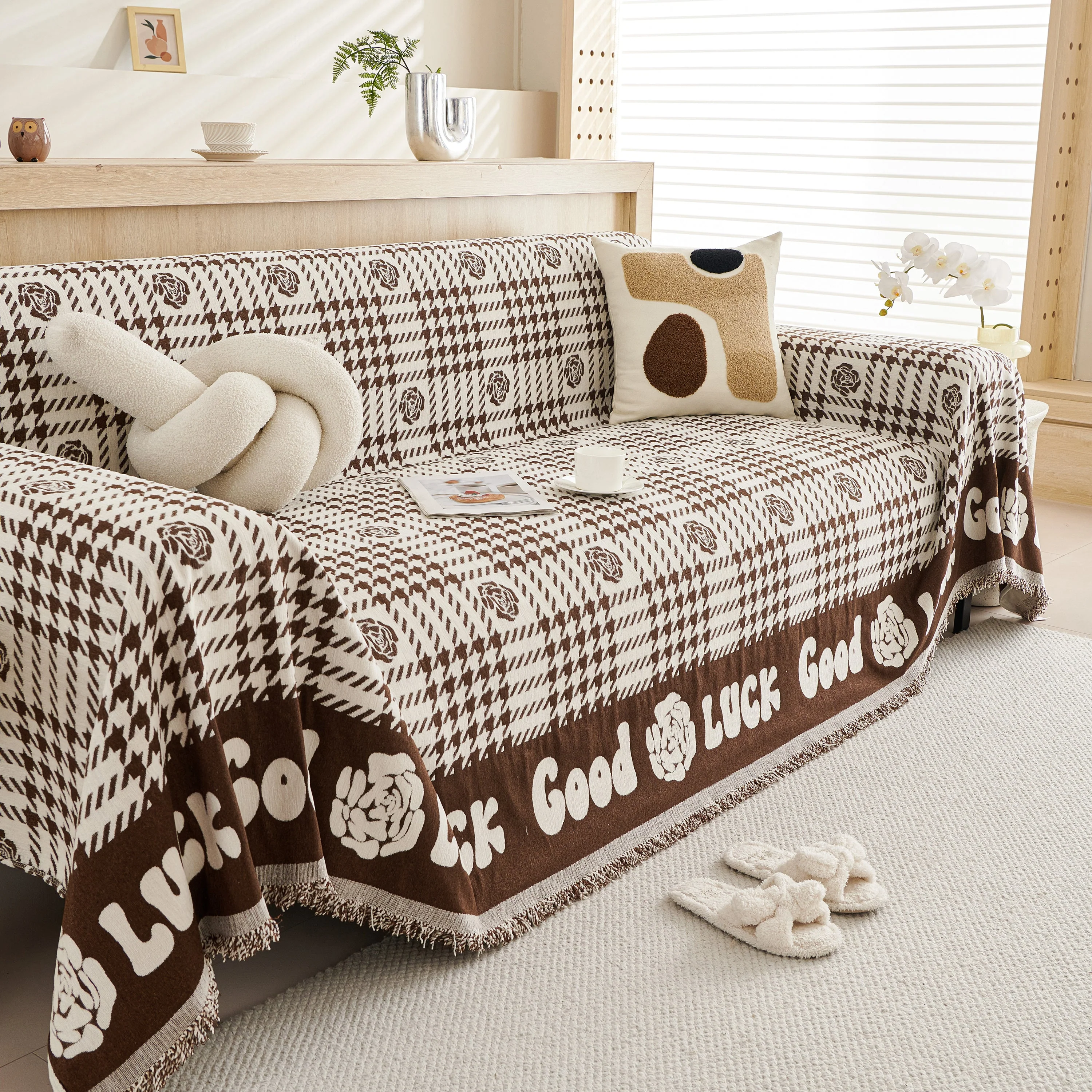 Chenille Houndstooth Sofa Throw Cover, Scratch Proof Cozy Throw Blankets for Couch - Image 28