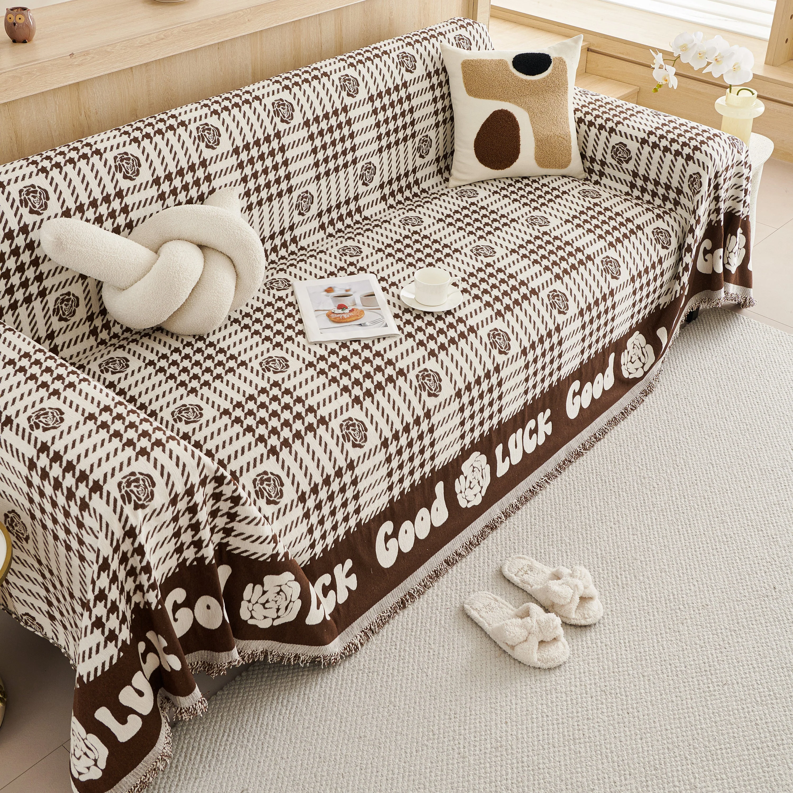 Chenille Houndstooth Sofa Throw Cover, Scratch Proof Cozy Throw Blankets for Couch - Image 29