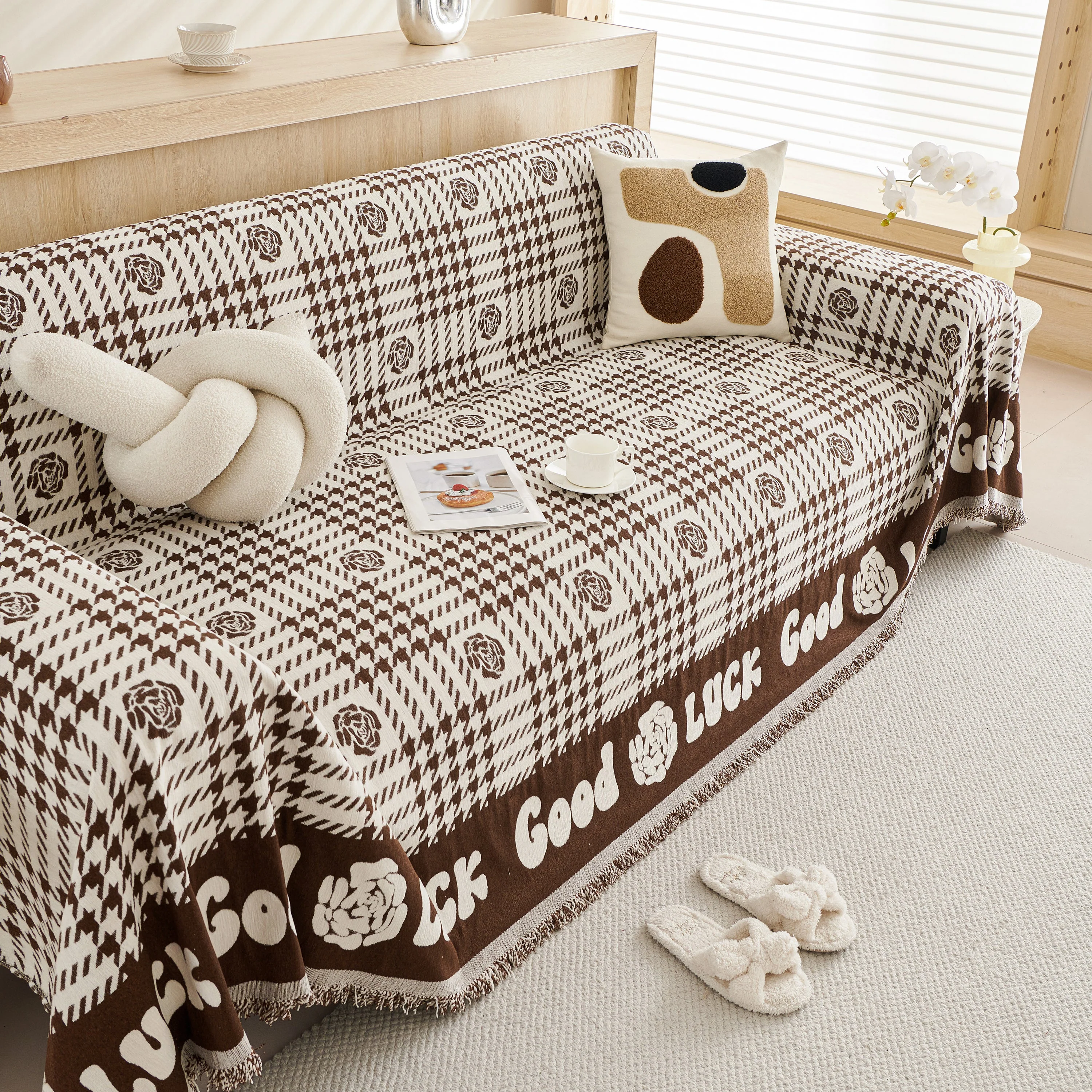 Chenille Houndstooth Sofa Throw Cover, Scratch Proof Cozy Throw Blankets for Couch - Image 30