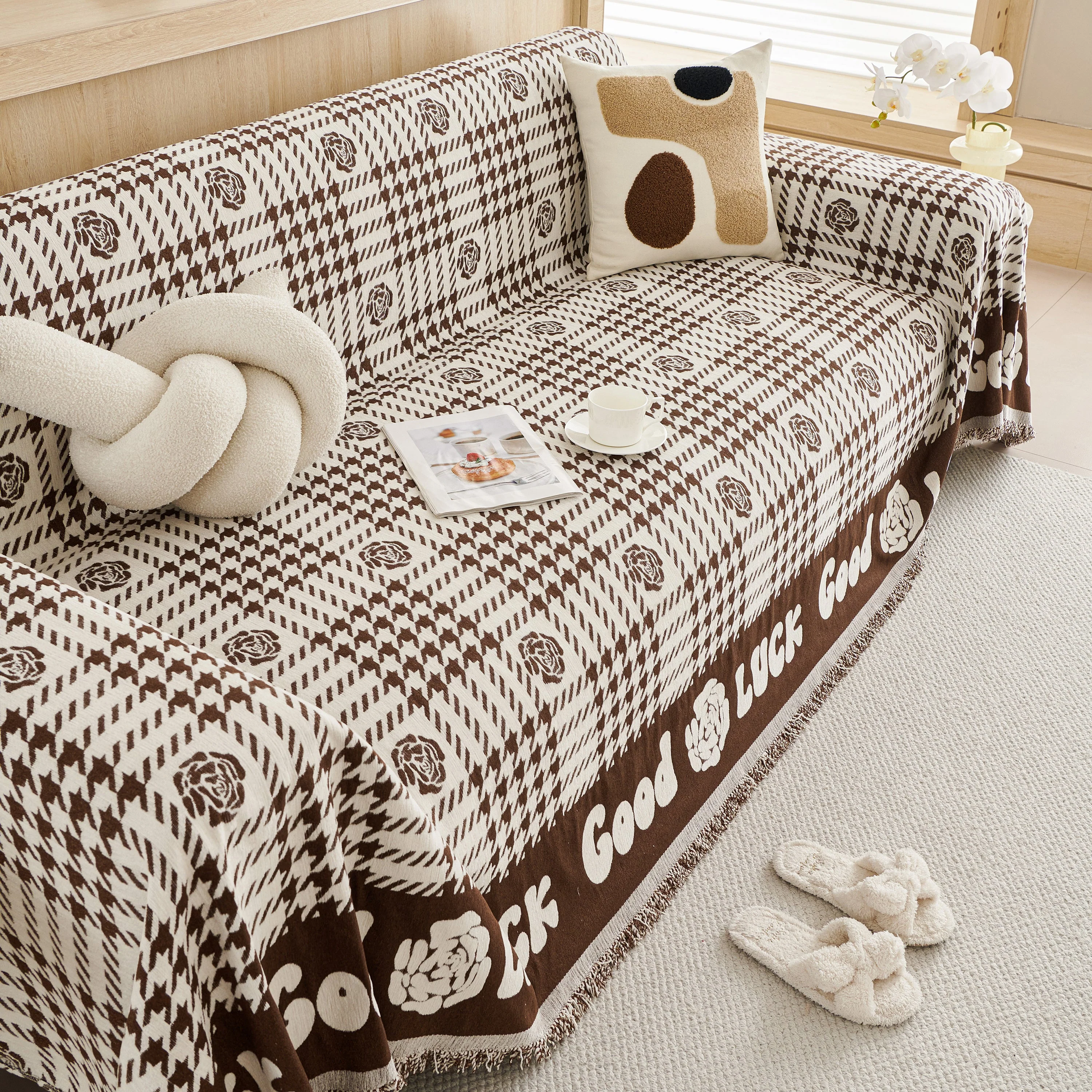 Chenille Houndstooth Sofa Throw Cover, Scratch Proof Cozy Throw Blankets for Couch - Image 31