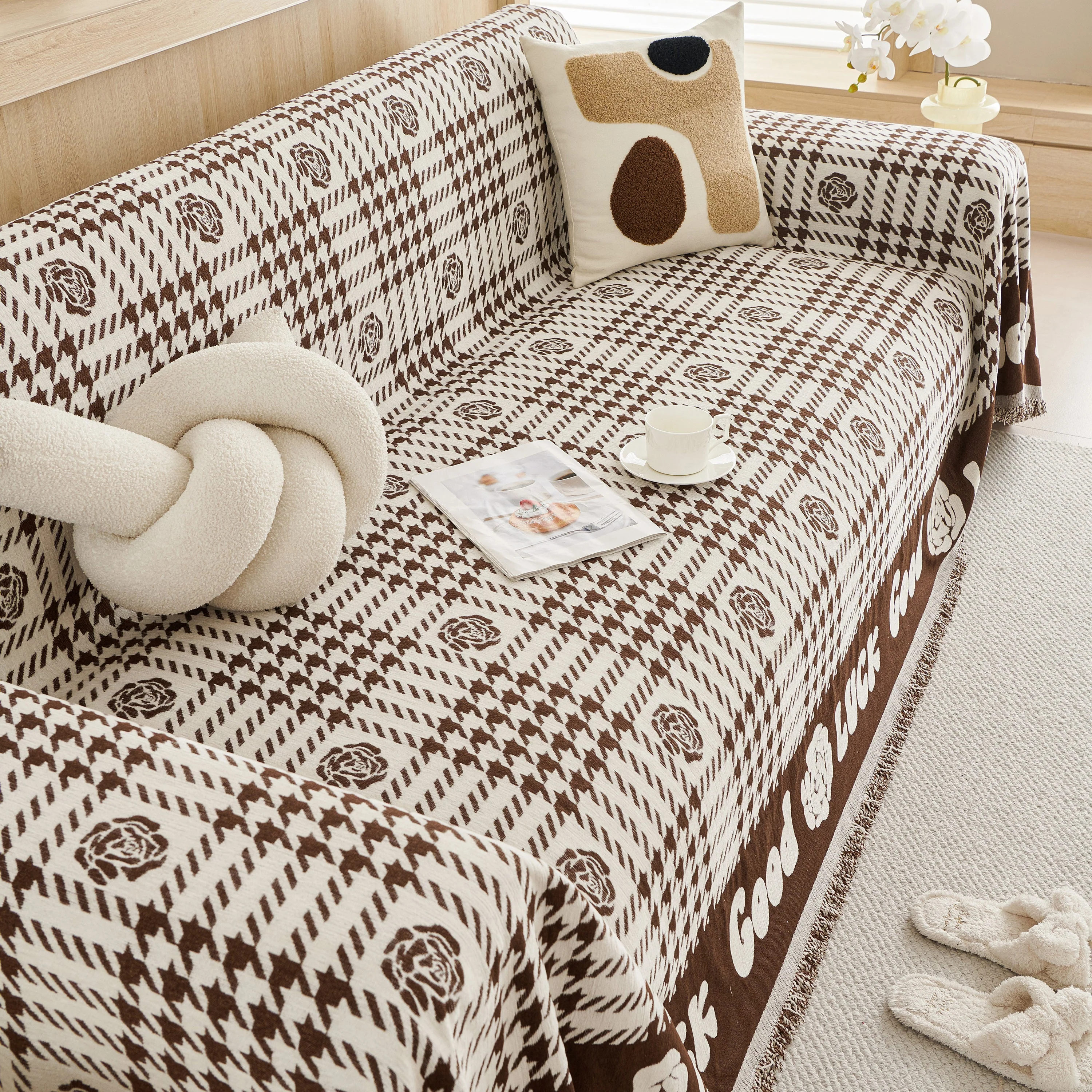 Chenille Houndstooth Sofa Throw Cover, Scratch Proof Cozy Throw Blankets for Couch - Image 32