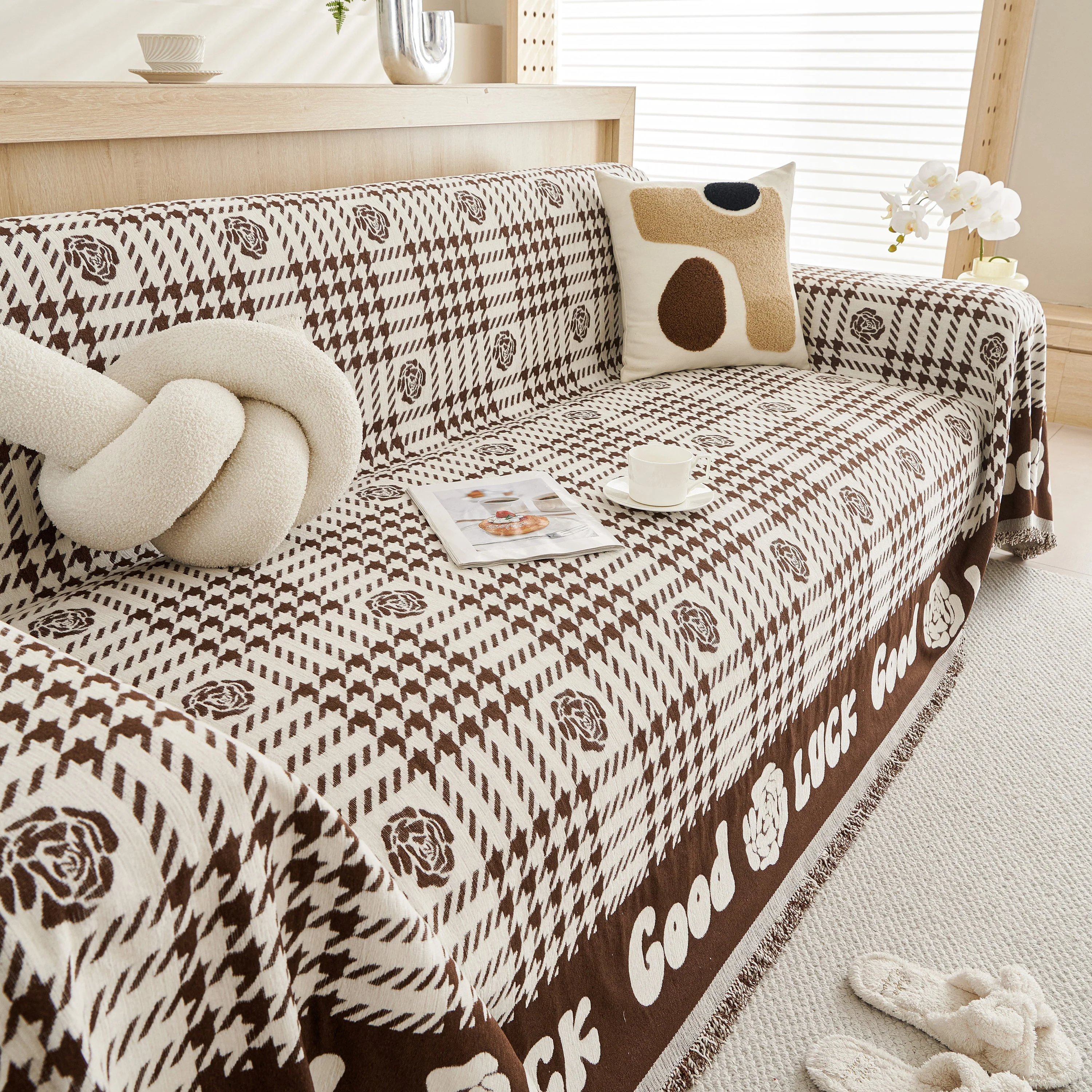 Chenille Houndstooth Sofa Throw Cover, Scratch Proof Cozy Throw Blankets for Couch - Image 33