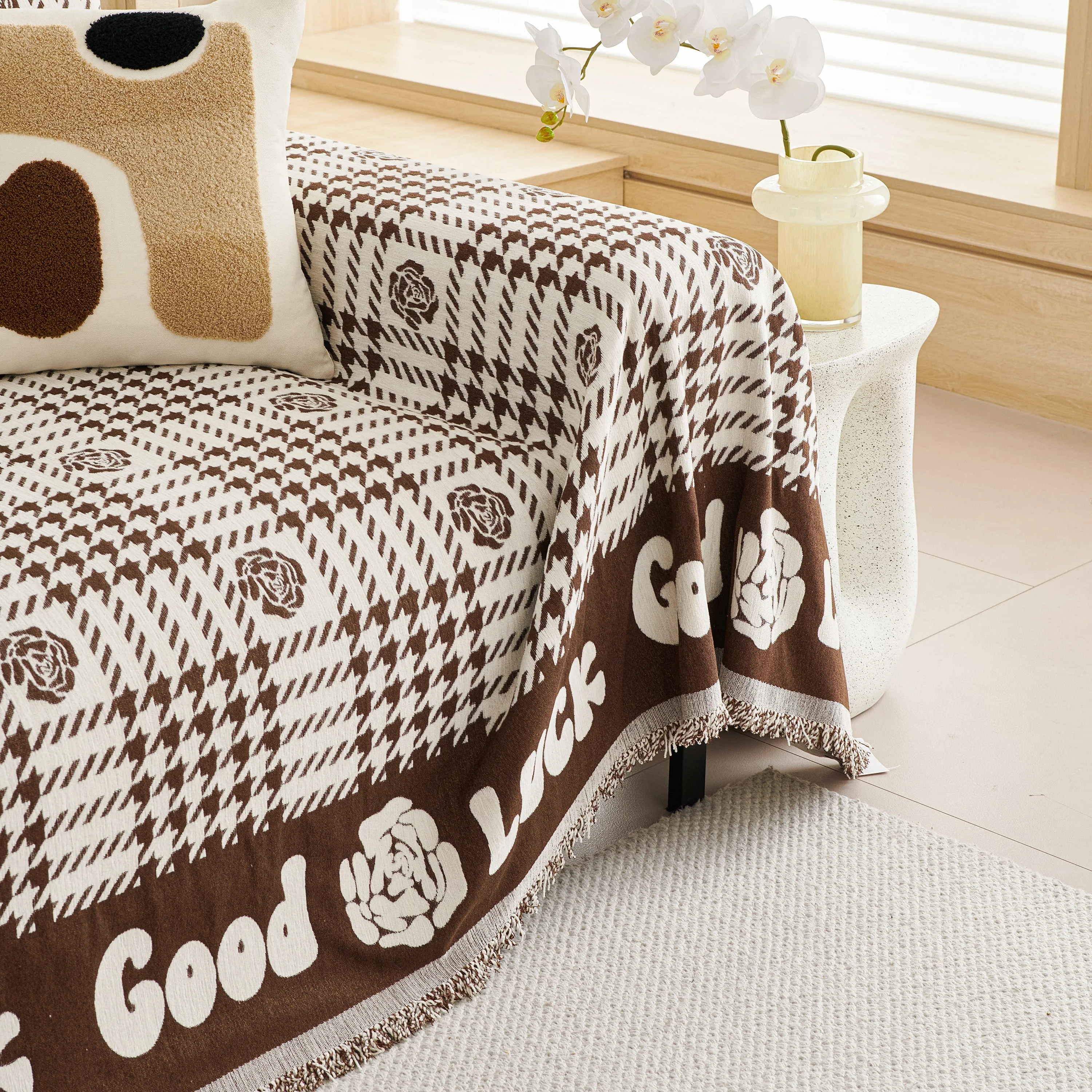 Chenille Houndstooth Sofa Throw Cover, Scratch Proof Cozy Throw Blankets for Couch - Image 34