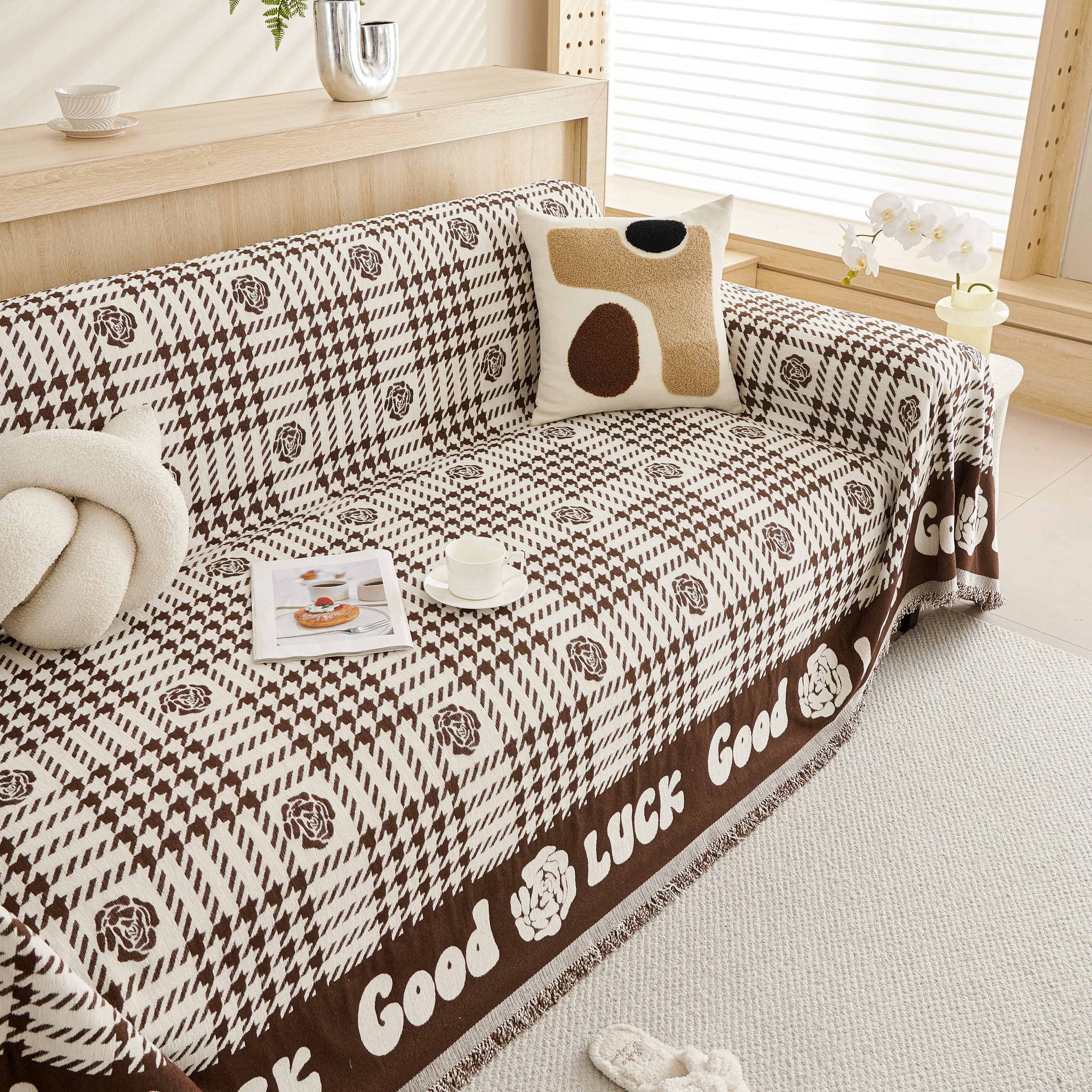 Chenille Houndstooth Sofa Throw Cover, Scratch Proof Cozy Throw Blankets for Couch - Image 35