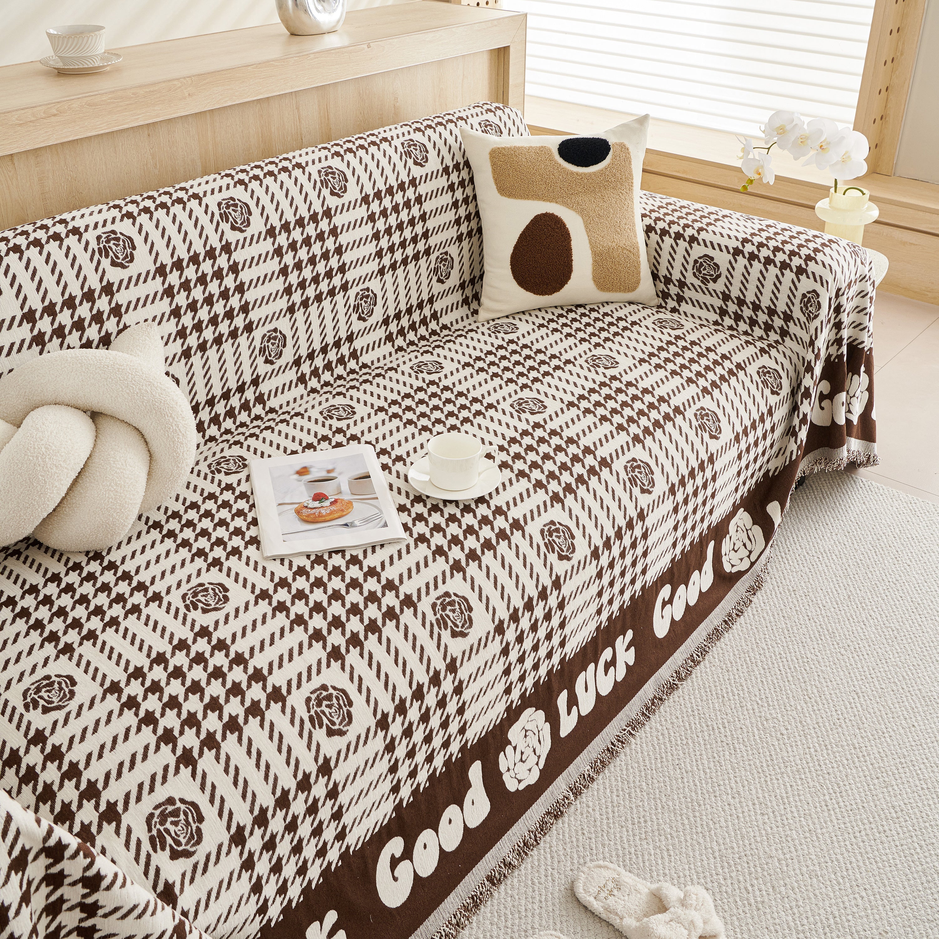 Chenille Houndstooth Sofa Throw Cover, Scratch Proof Cozy Throw Blankets for Couch - Image 36