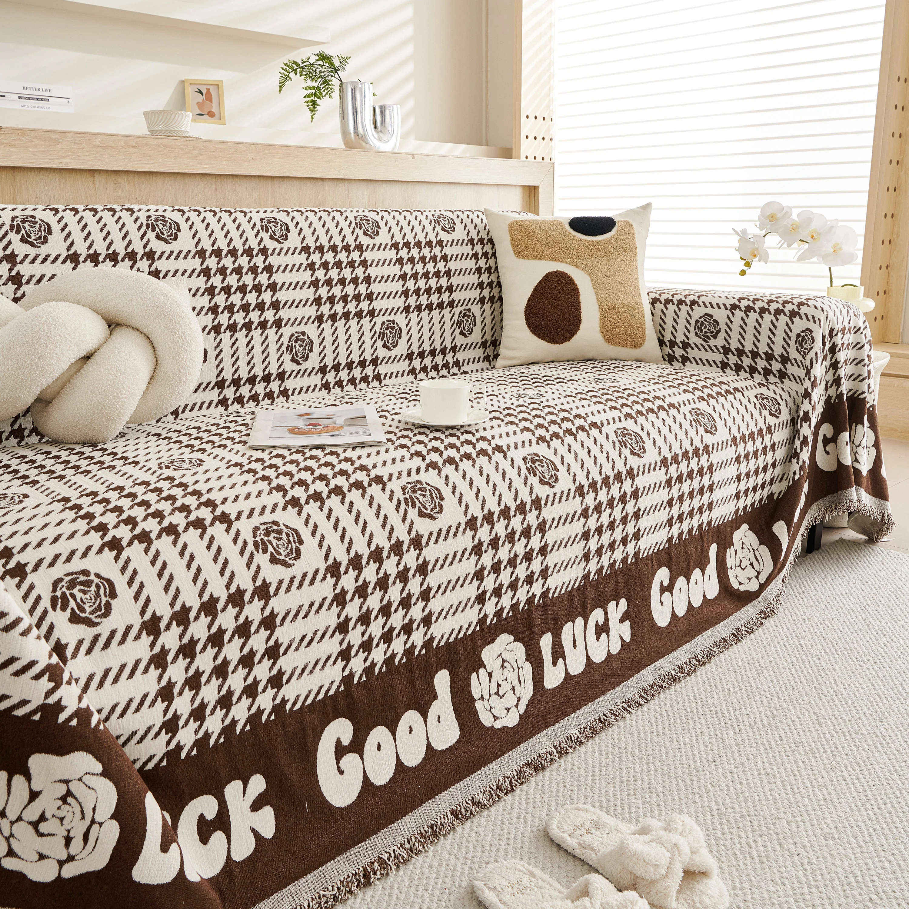 Chenille Houndstooth Sofa Throw Cover, Scratch Proof Cozy Throw Blankets for Couch - Image 38