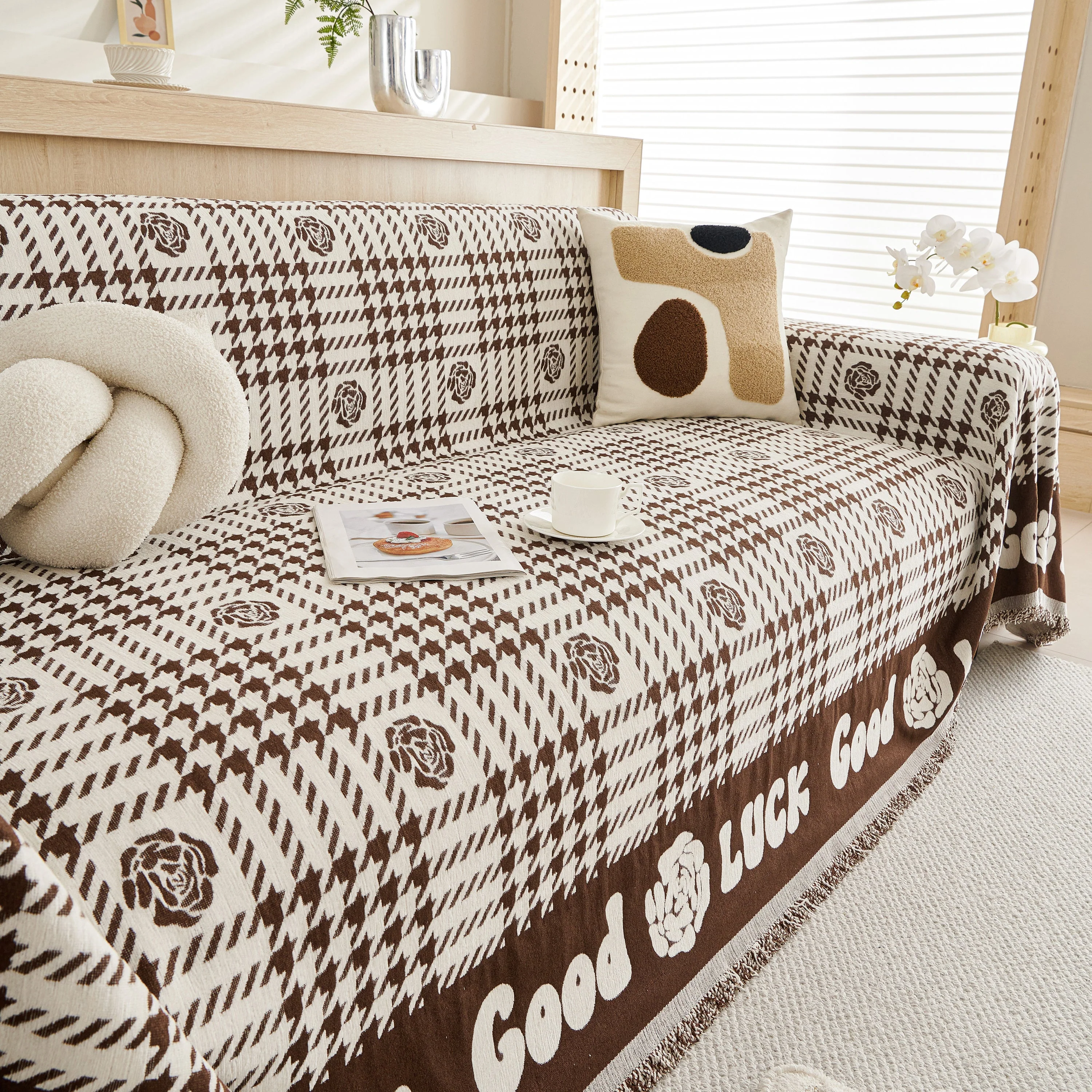 Chenille Houndstooth Sofa Throw Cover, Scratch Proof Cozy Throw Blankets for Couch - Image 40