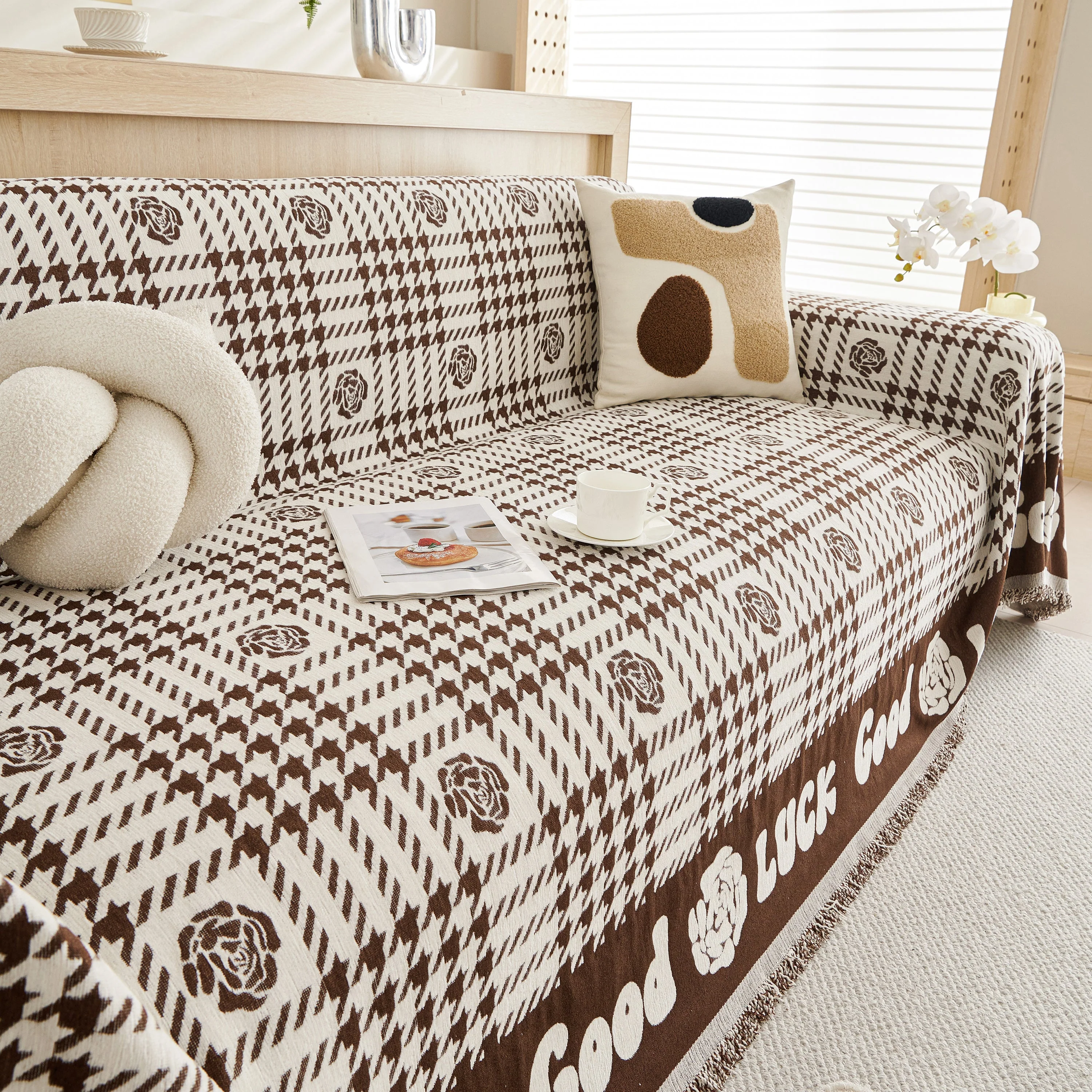 Chenille Houndstooth Sofa Throw Cover, Scratch Proof Cozy Throw Blankets for Couch - Image 41