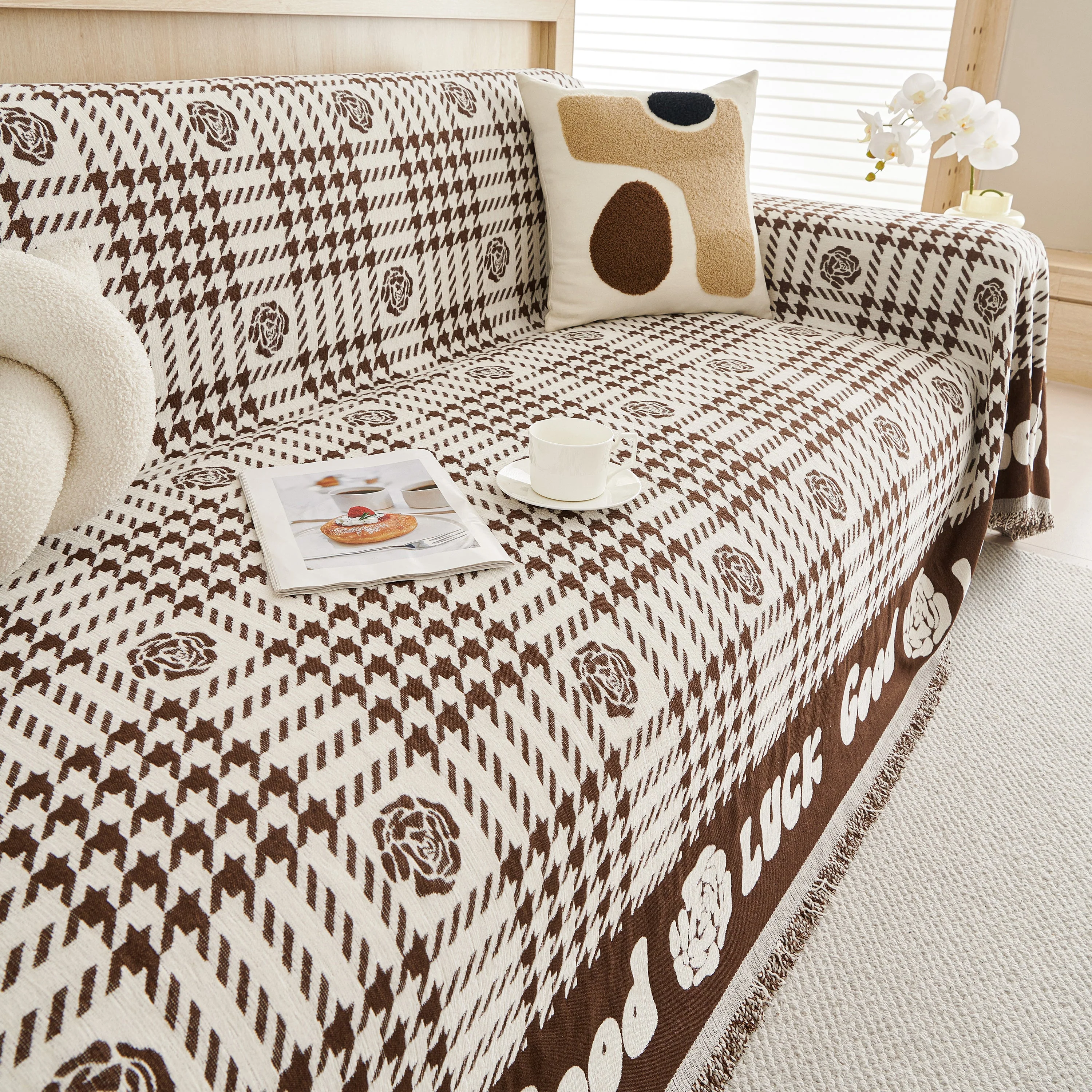 Chenille Houndstooth Sofa Throw Cover, Scratch Proof Cozy Throw Blankets for Couch - Image 42