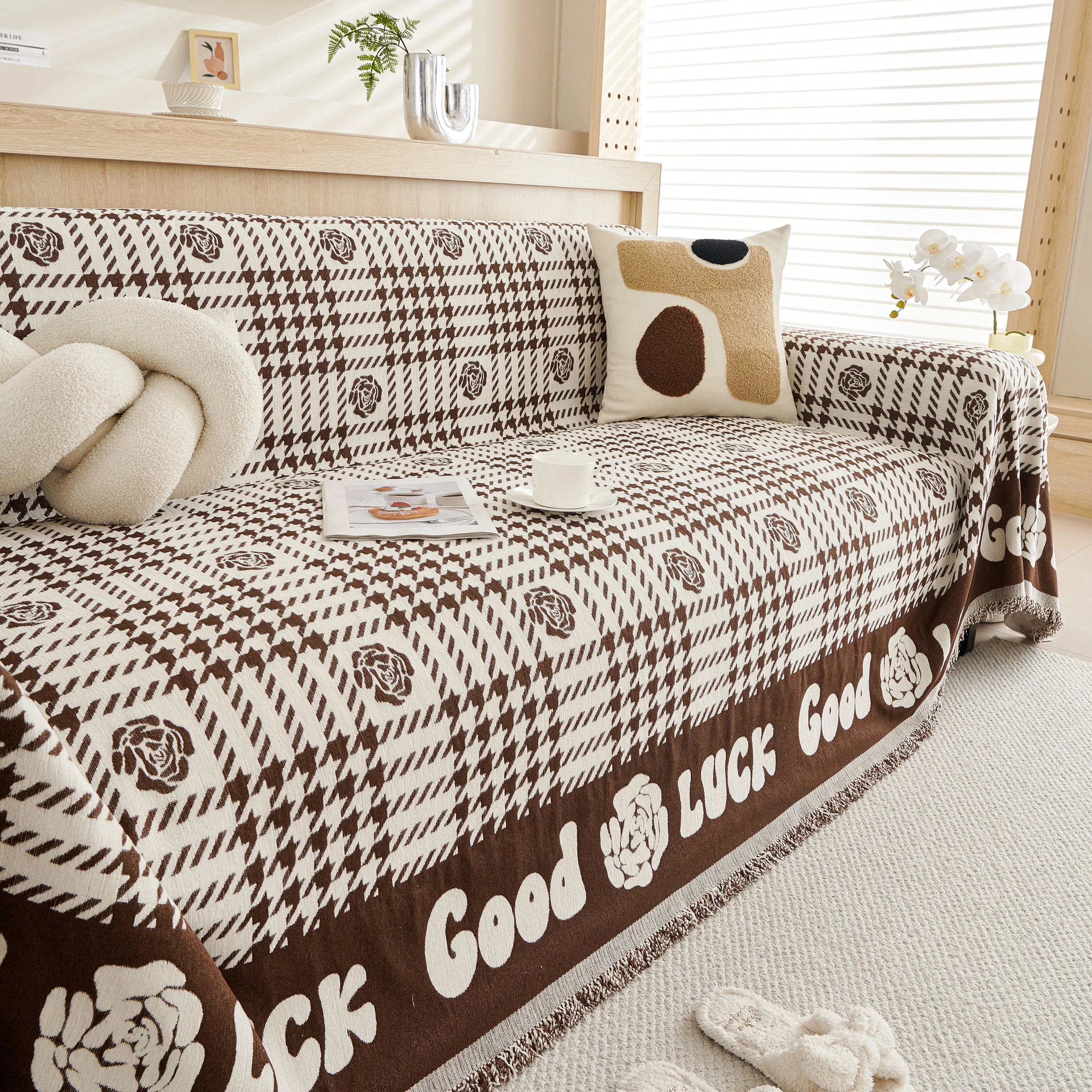 Chenille Houndstooth Sofa Throw Cover, Scratch Proof Cozy Throw Blankets for Couch - Image 43