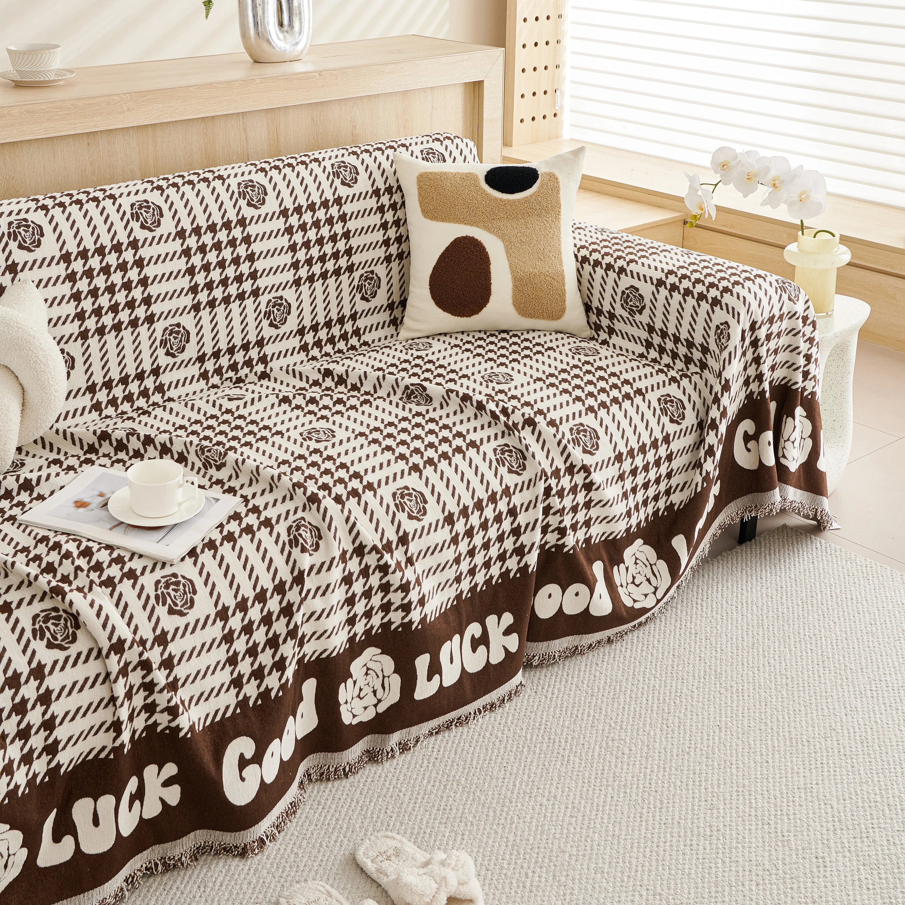 Chenille Houndstooth Sofa Throw Cover, Scratch Proof Cozy Throw Blankets for Couch - Image 44