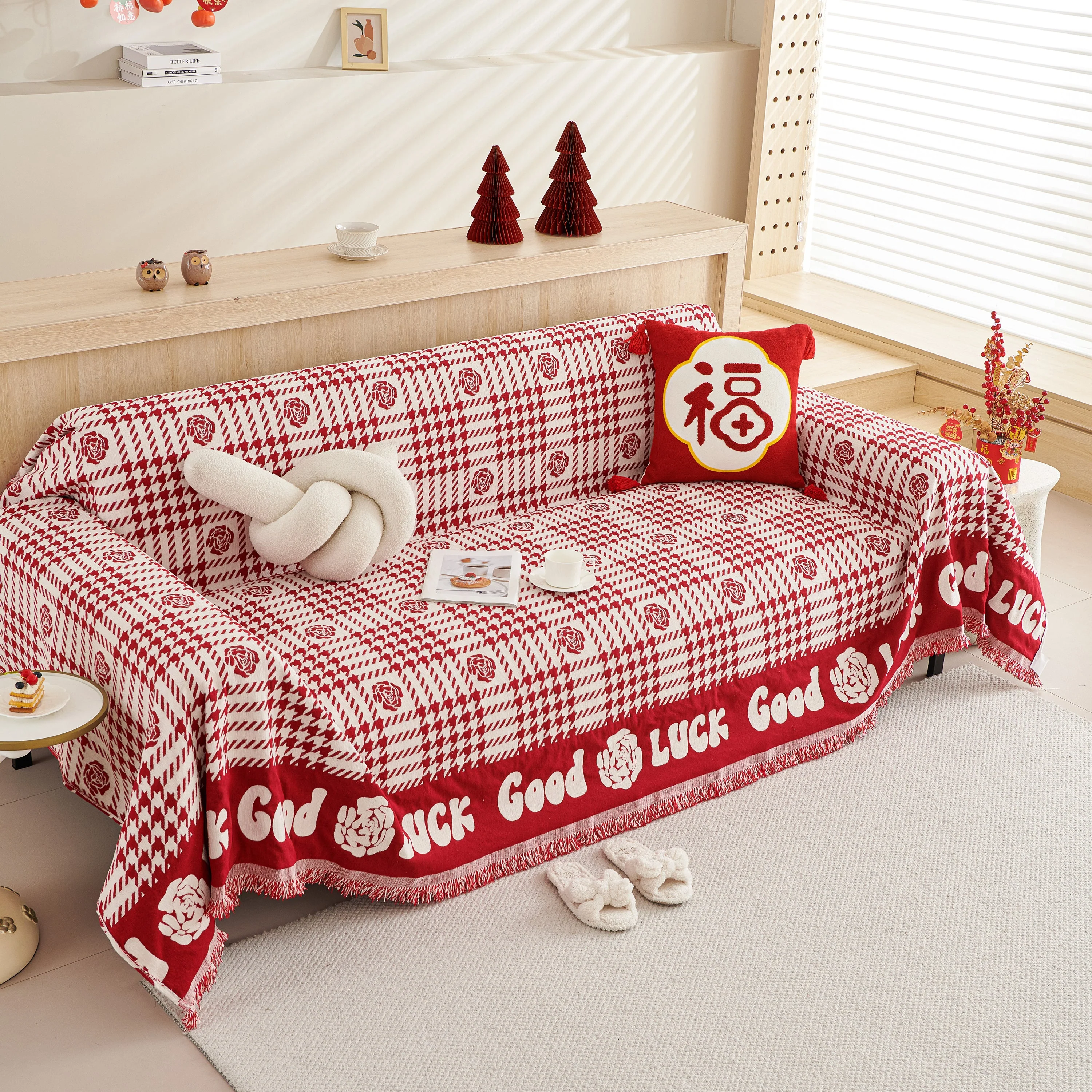 Chenille Houndstooth Sofa Throw Cover, Scratch Proof Cozy Throw Blankets for Couch - Image 49