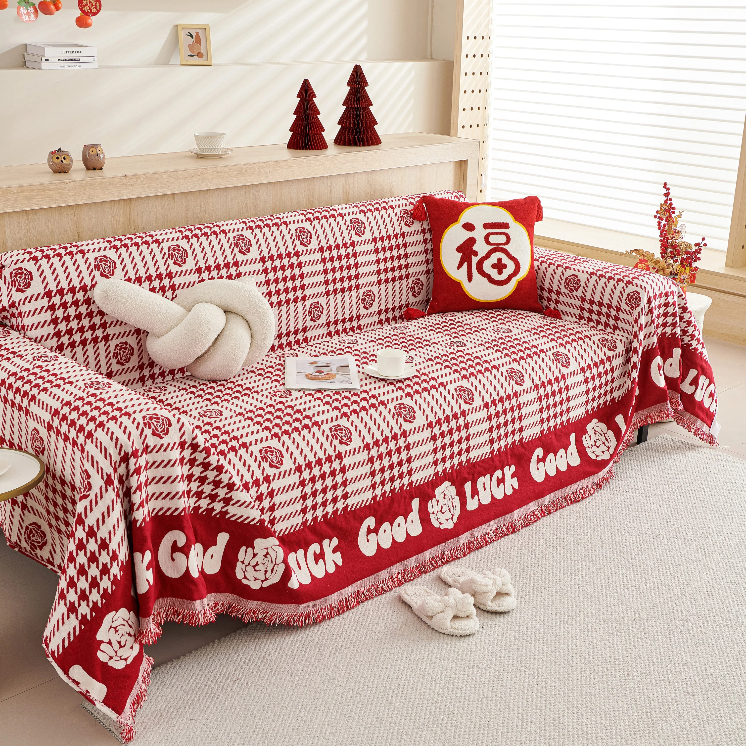 Chenille Houndstooth Sofa Throw Cover, Scratch Proof Cozy Throw Blankets for Couch - Image 50