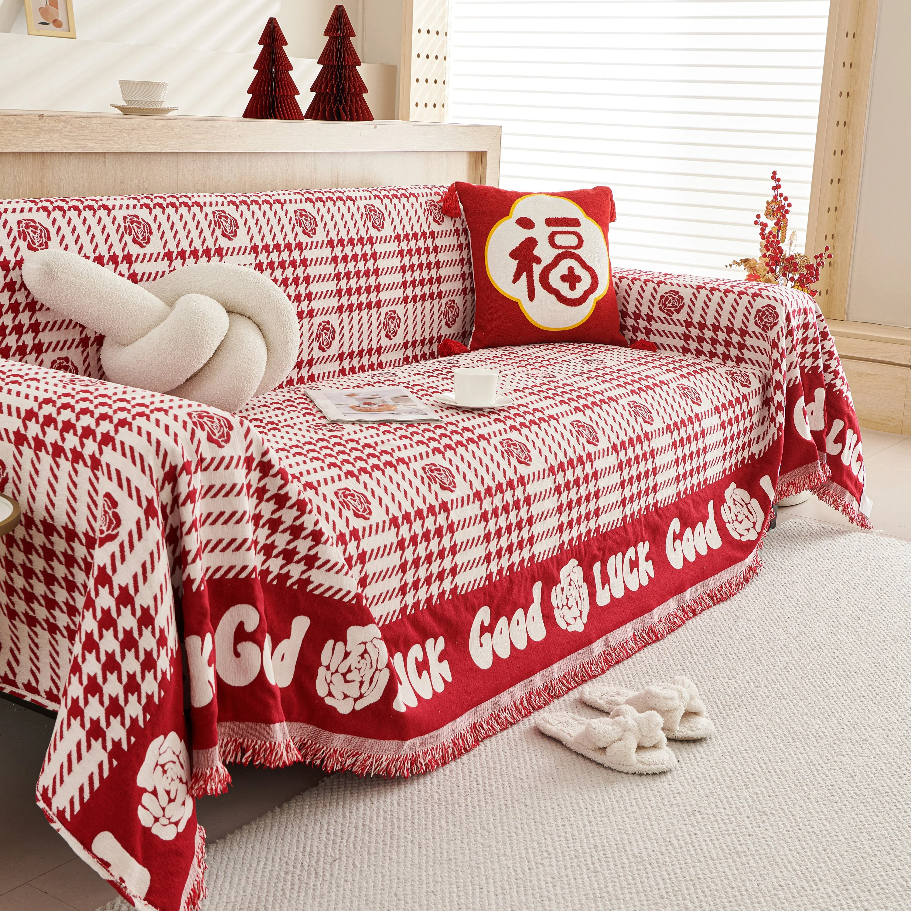 Chenille Houndstooth Sofa Throw Cover, Scratch Proof Cozy Throw Blankets for Couch - Image 51