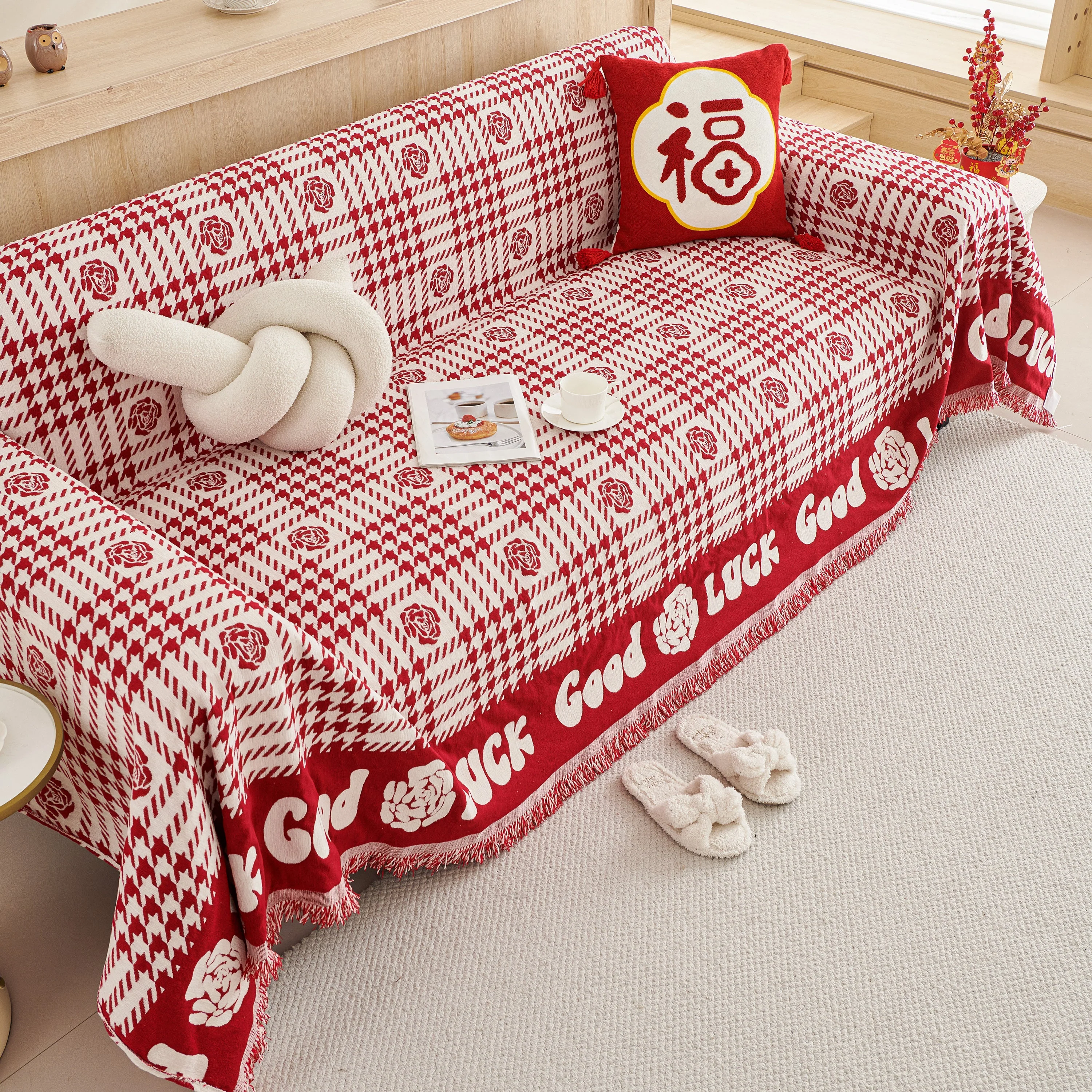 Chenille Houndstooth Sofa Throw Cover, Scratch Proof Cozy Throw Blankets for Couch - Image 52