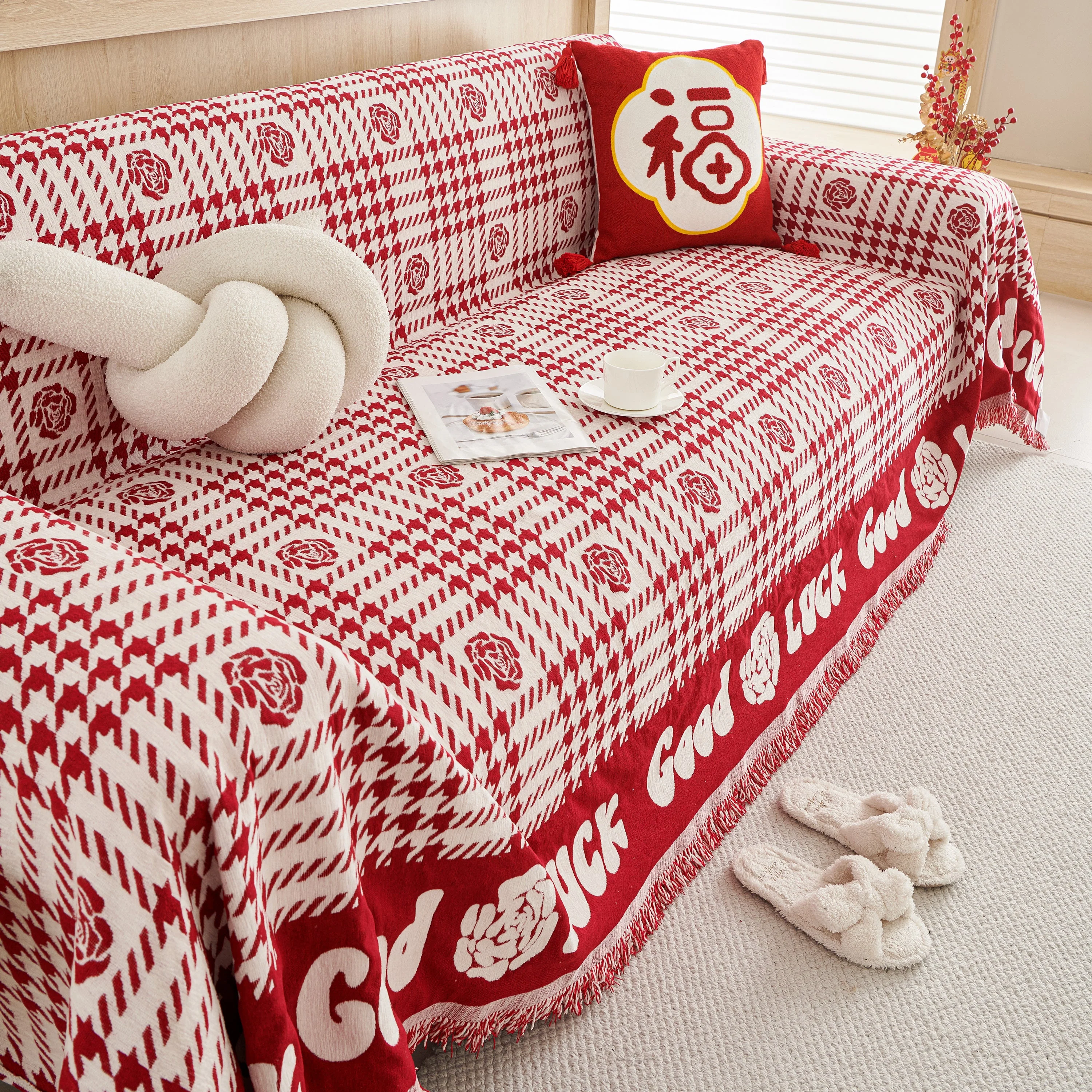 Chenille Houndstooth Sofa Throw Cover, Scratch Proof Cozy Throw Blankets for Couch - Image 54