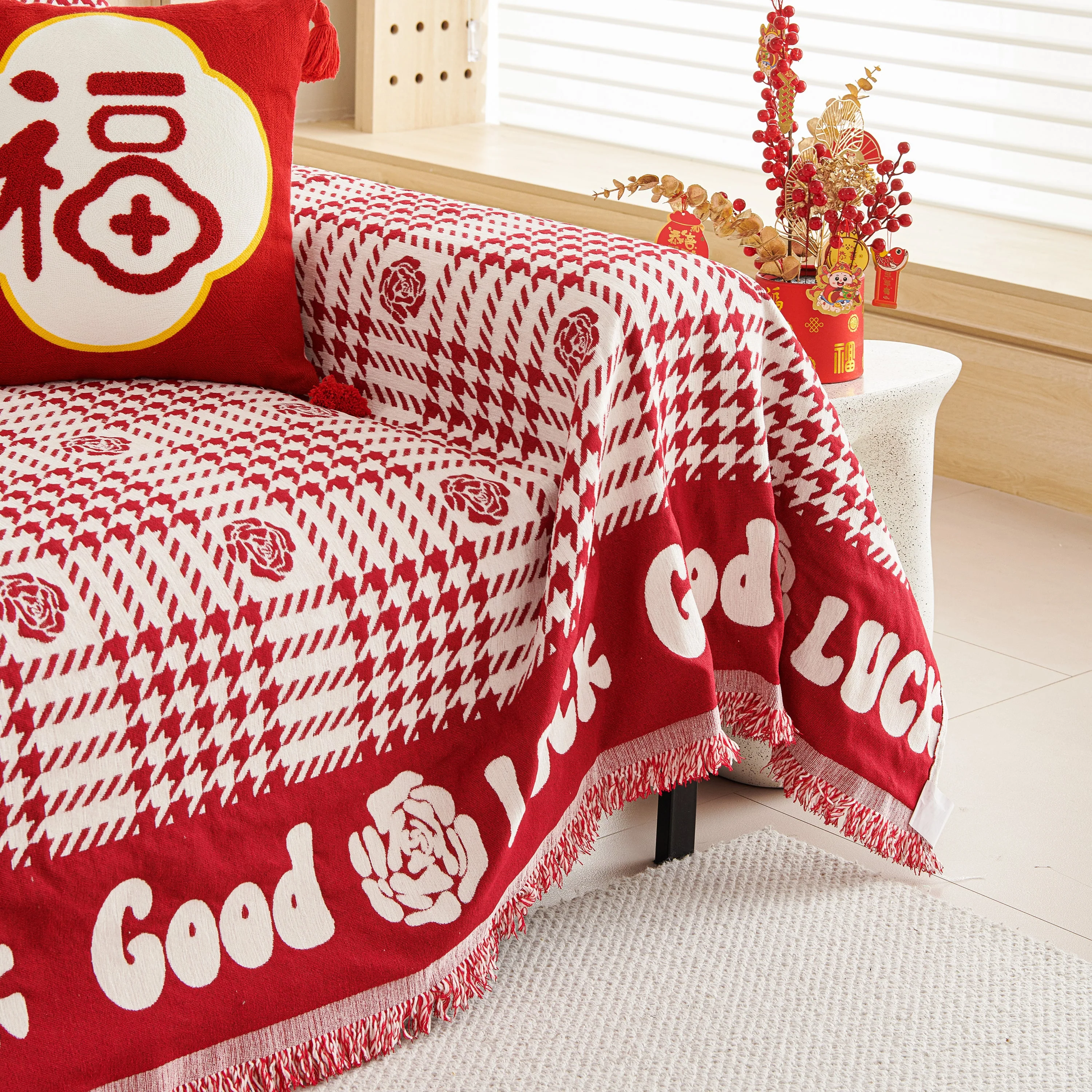 Chenille Houndstooth Sofa Throw Cover, Scratch Proof Cozy Throw Blankets for Couch - Image 56
