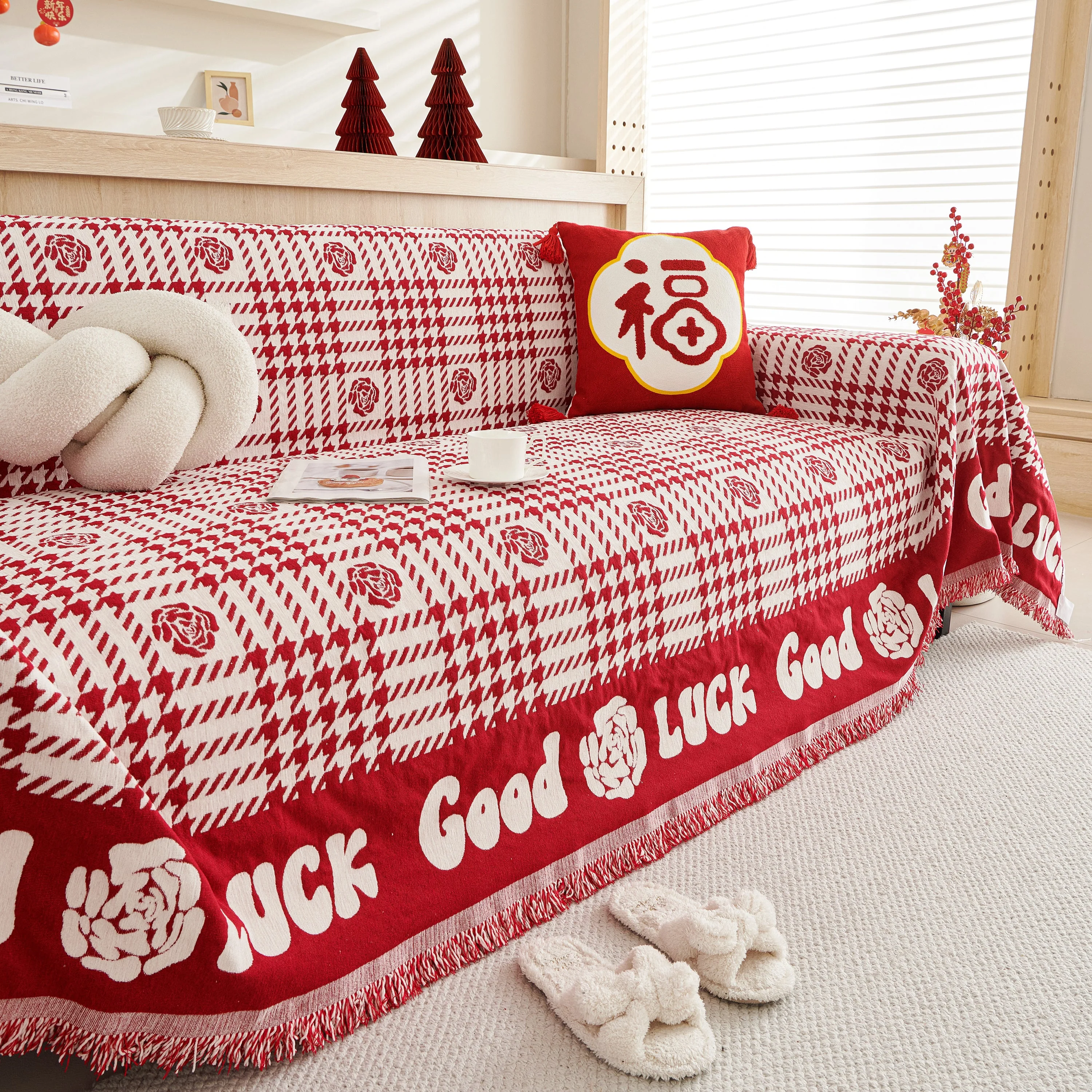 Chenille Houndstooth Sofa Throw Cover, Scratch Proof Cozy Throw Blankets for Couch - Image 59