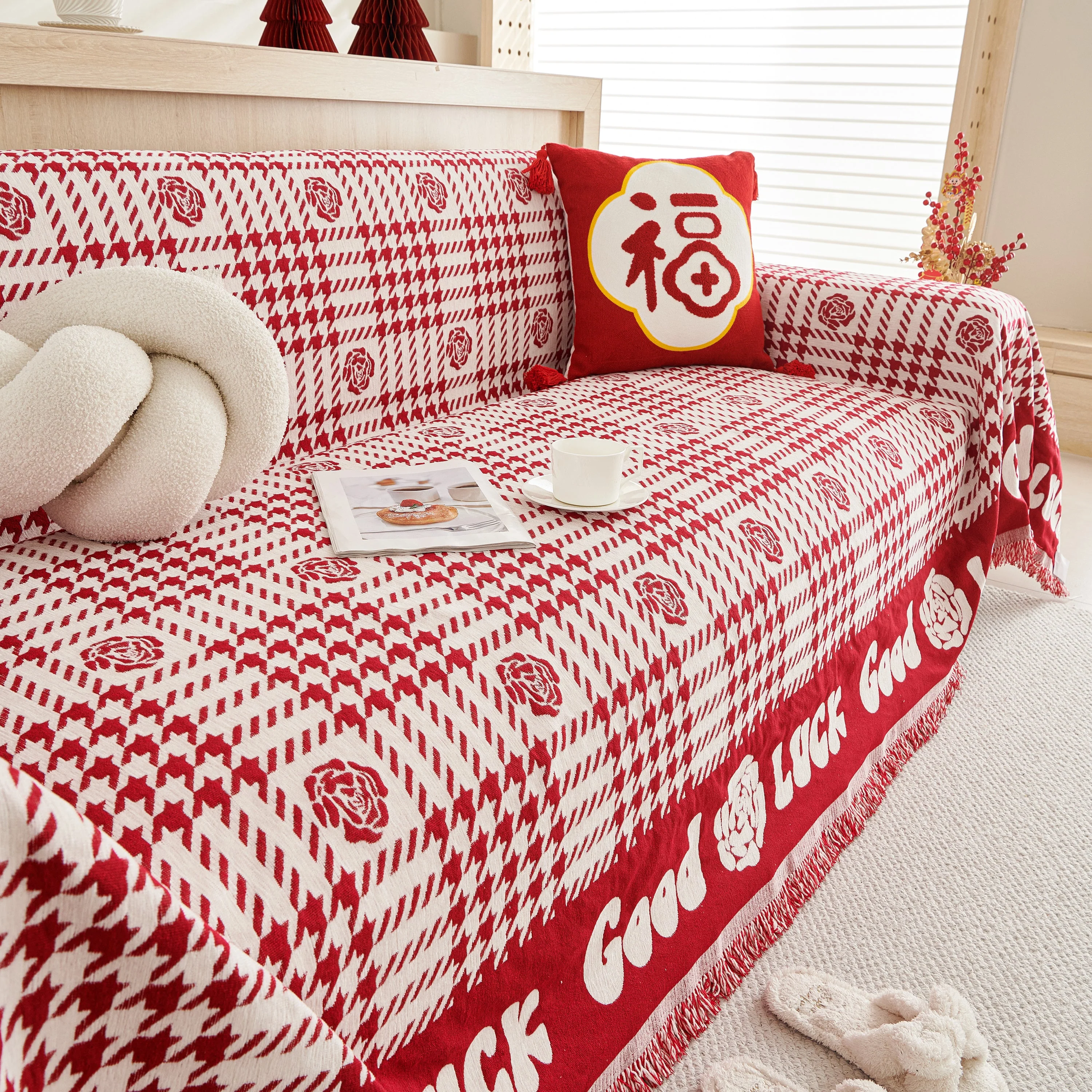 Chenille Houndstooth Sofa Throw Cover, Scratch Proof Cozy Throw Blankets for Couch - Image 61