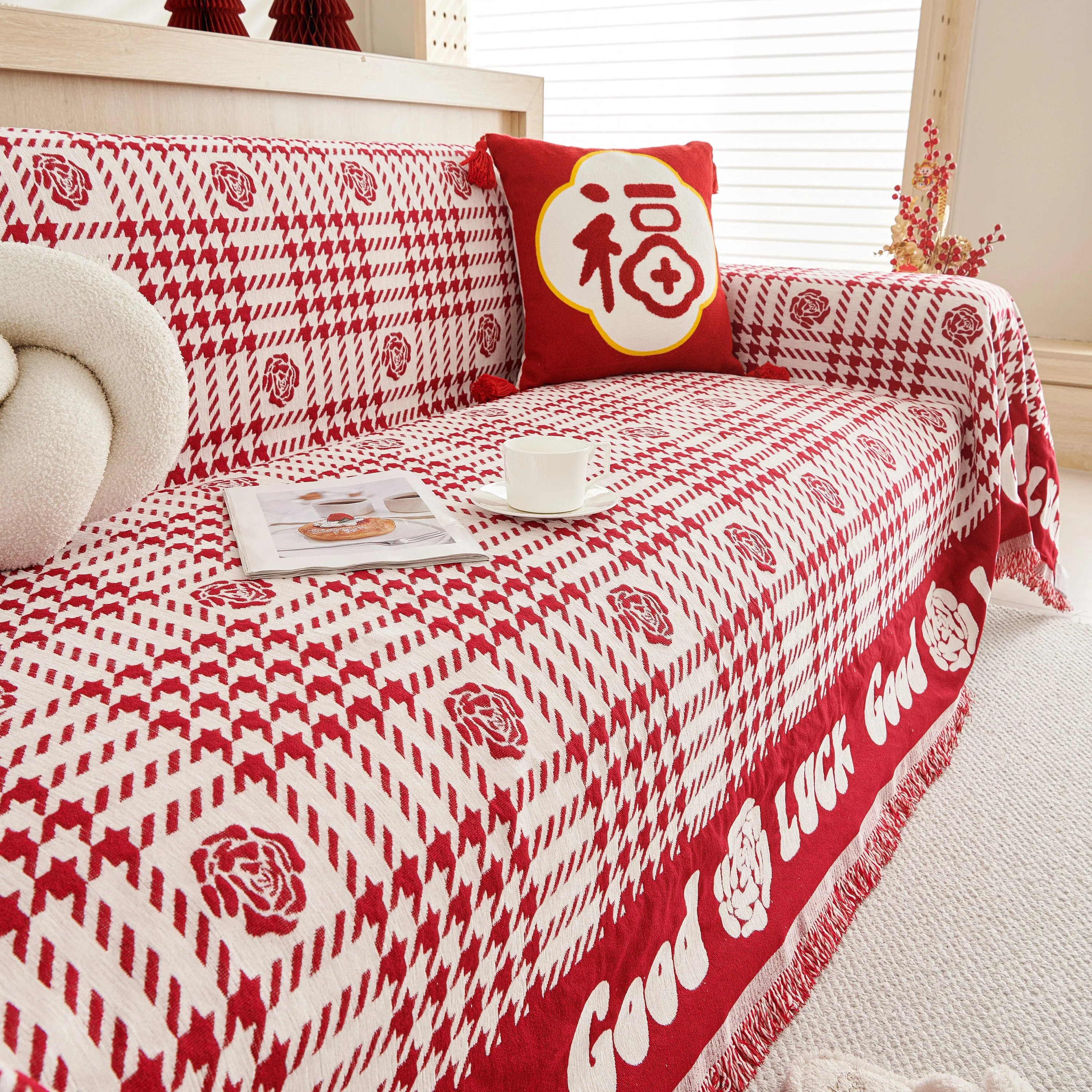Chenille Houndstooth Sofa Throw Cover, Scratch Proof Cozy Throw Blankets for Couch - Image 62