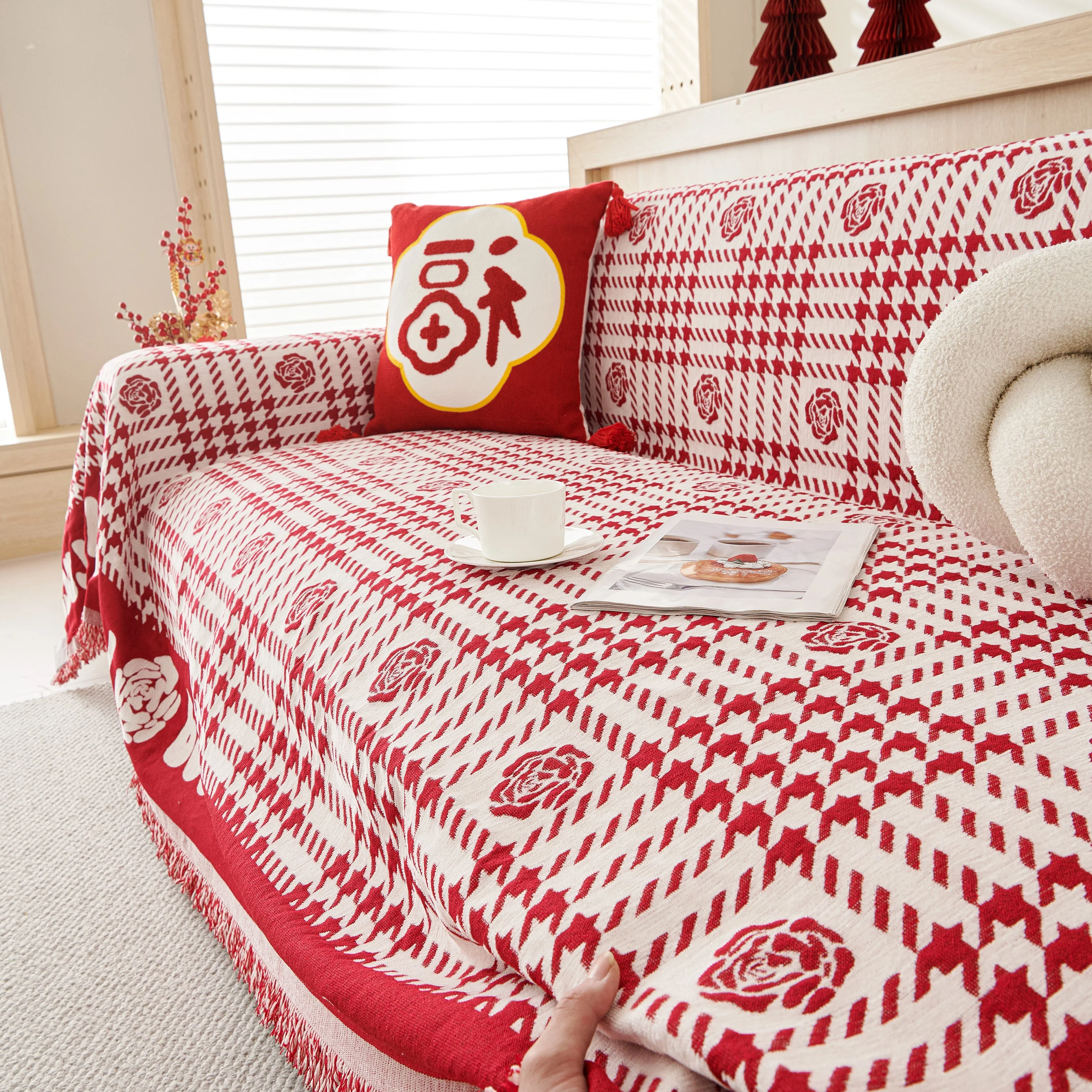 Chenille Houndstooth Sofa Throw Cover, Scratch Proof Cozy Throw Blankets for Couch - Image 64