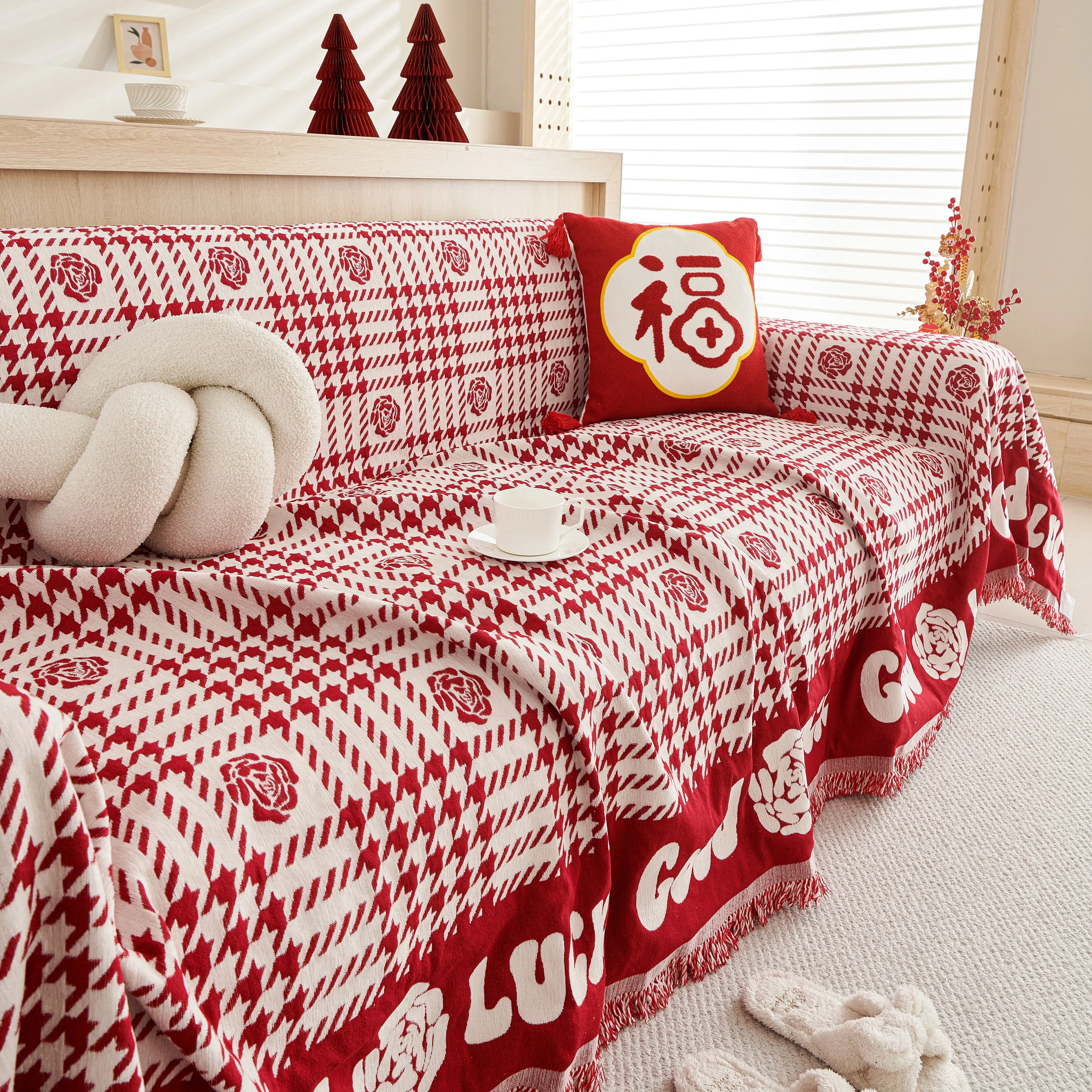 Chenille Houndstooth Sofa Throw Cover, Scratch Proof Cozy Throw Blankets for Couch - Image 66