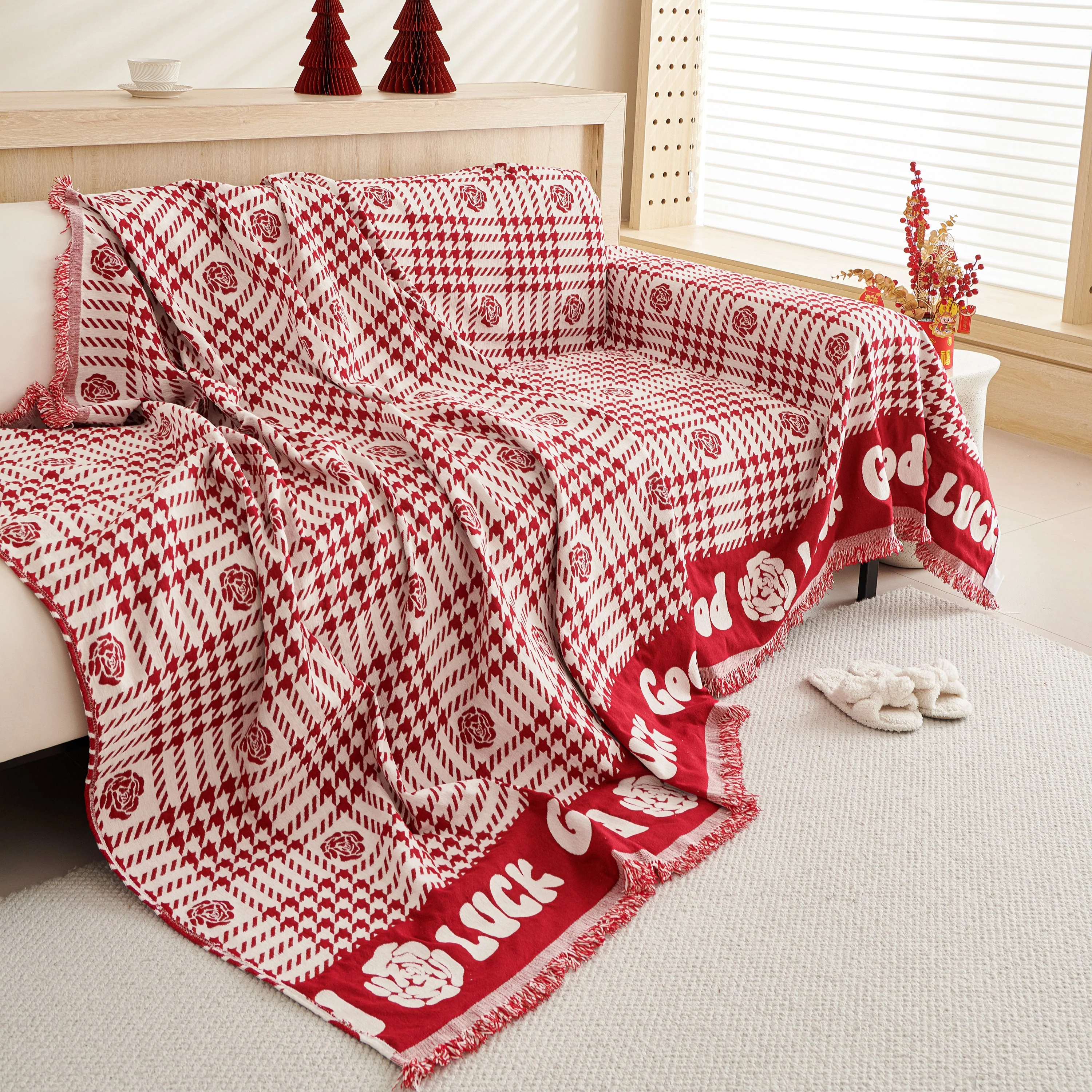 Chenille Houndstooth Sofa Throw Cover, Scratch Proof Cozy Throw Blankets for Couch - Image 69