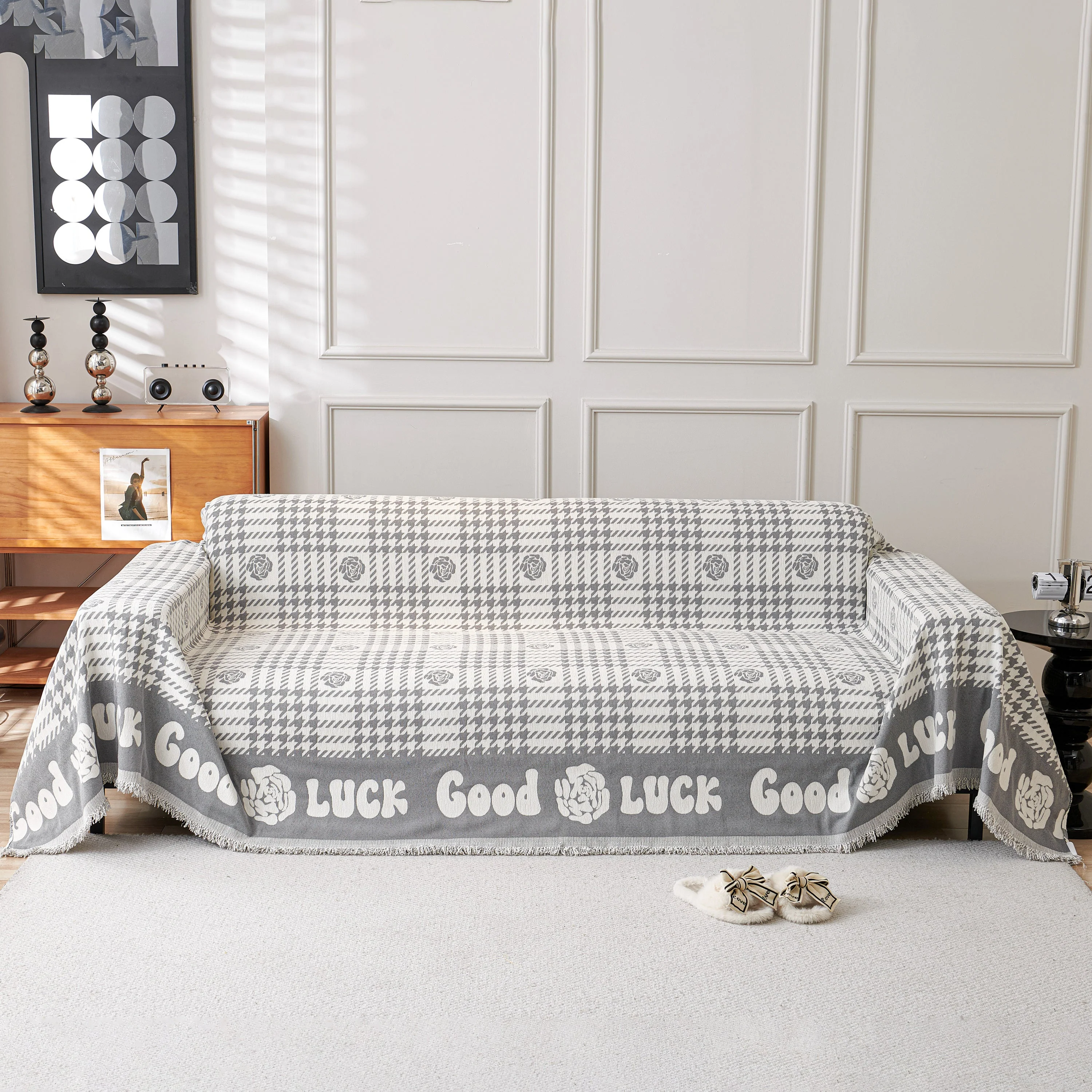 Chenille Houndstooth Sofa Throw Cover, Scratch Proof Cozy Throw Blankets for Couch - Image 77