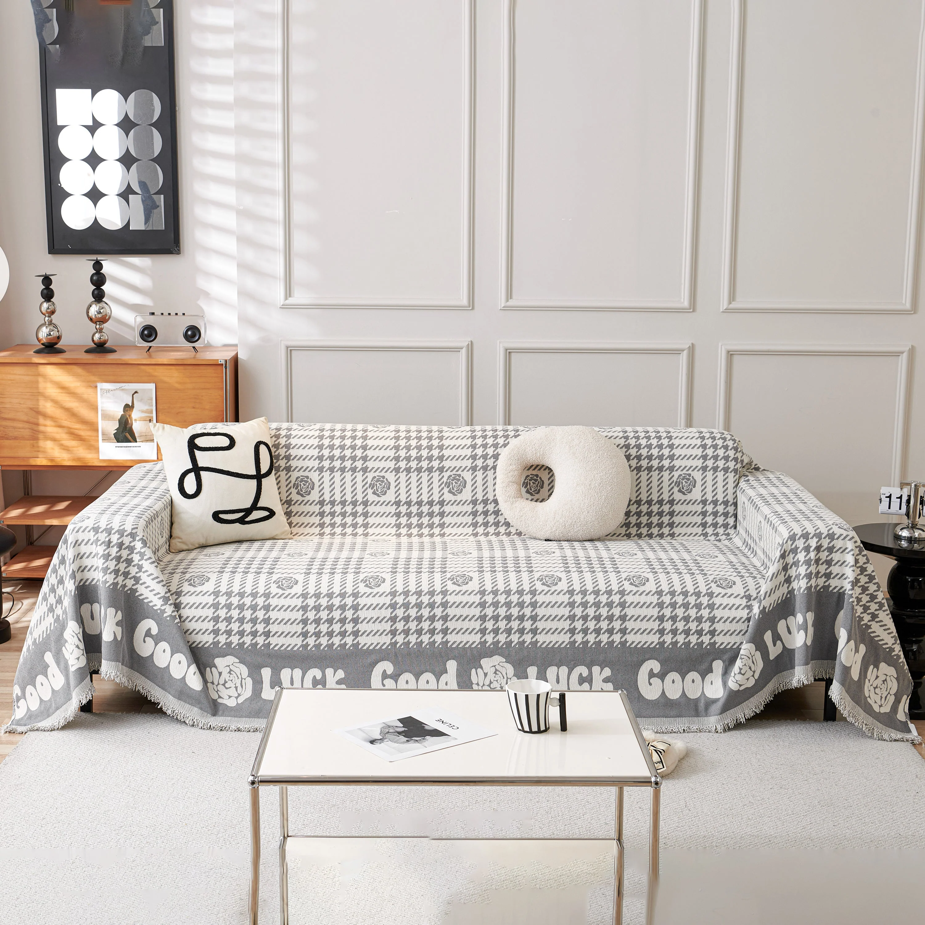 Chenille Houndstooth Sofa Throw Cover, Scratch Proof Cozy Throw Blankets for Couch - Image 78