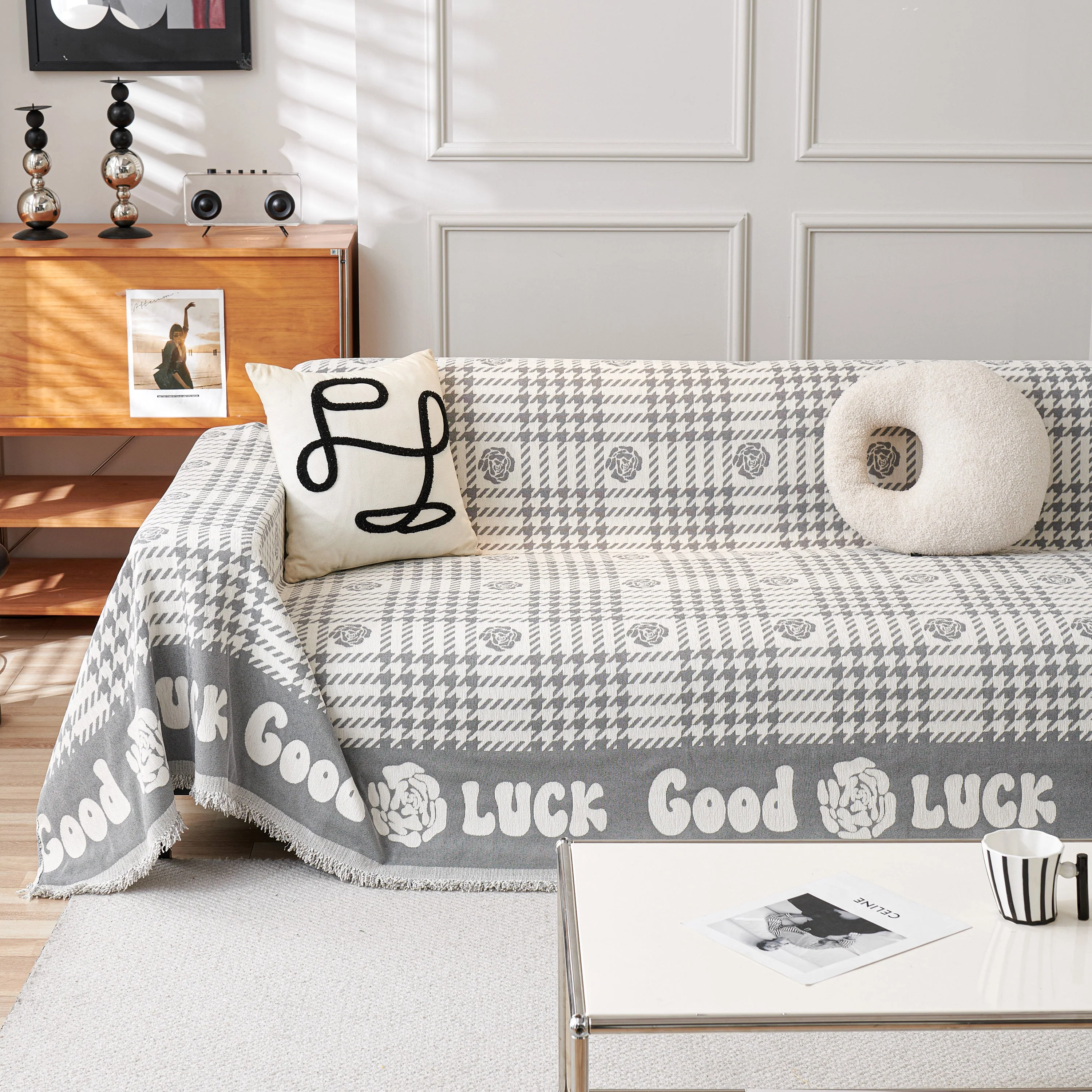 Chenille Houndstooth Sofa Throw Cover, Scratch Proof Cozy Throw Blankets for Couch - Image 79