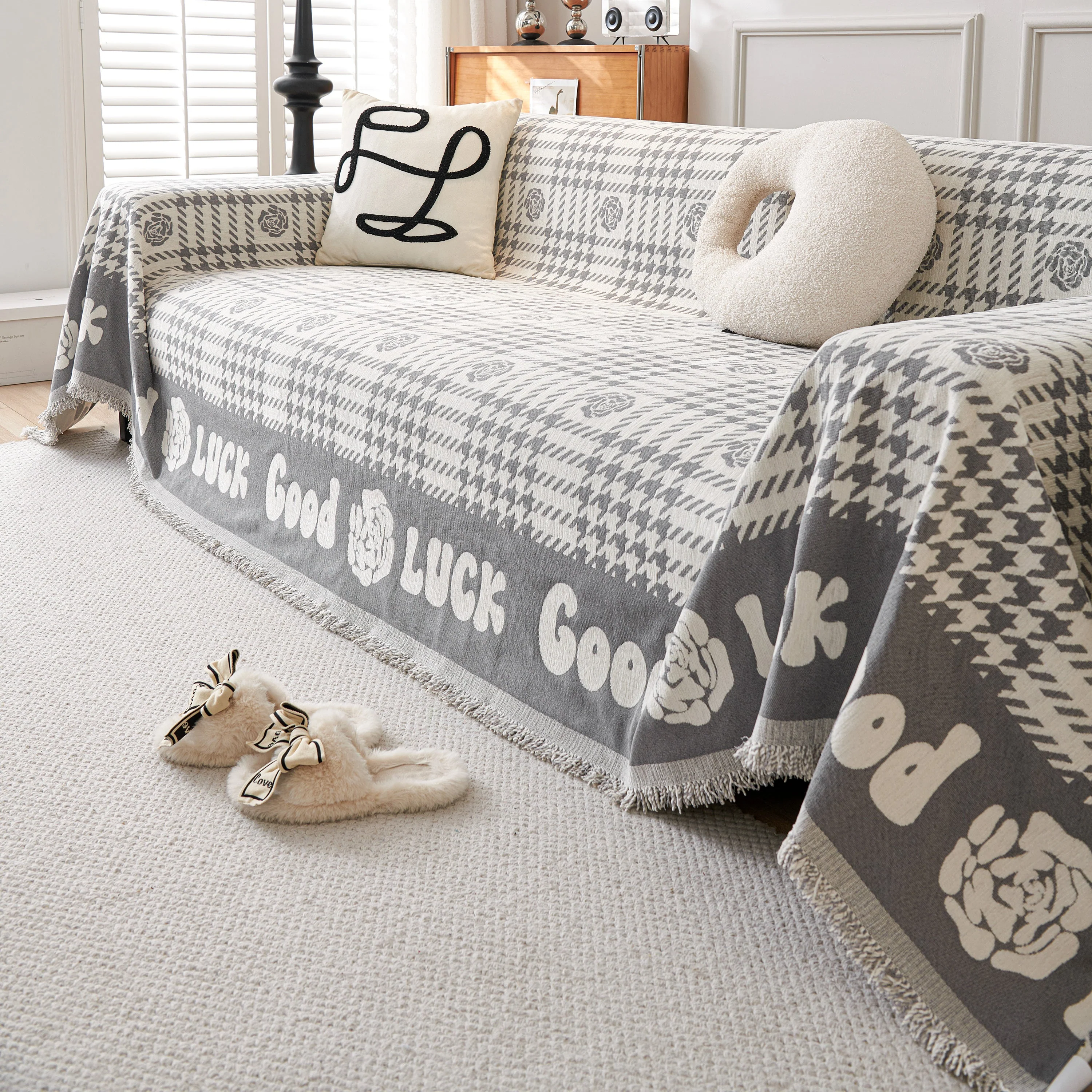 Chenille Houndstooth Sofa Throw Cover, Scratch Proof Cozy Throw Blankets for Couch - Image 81