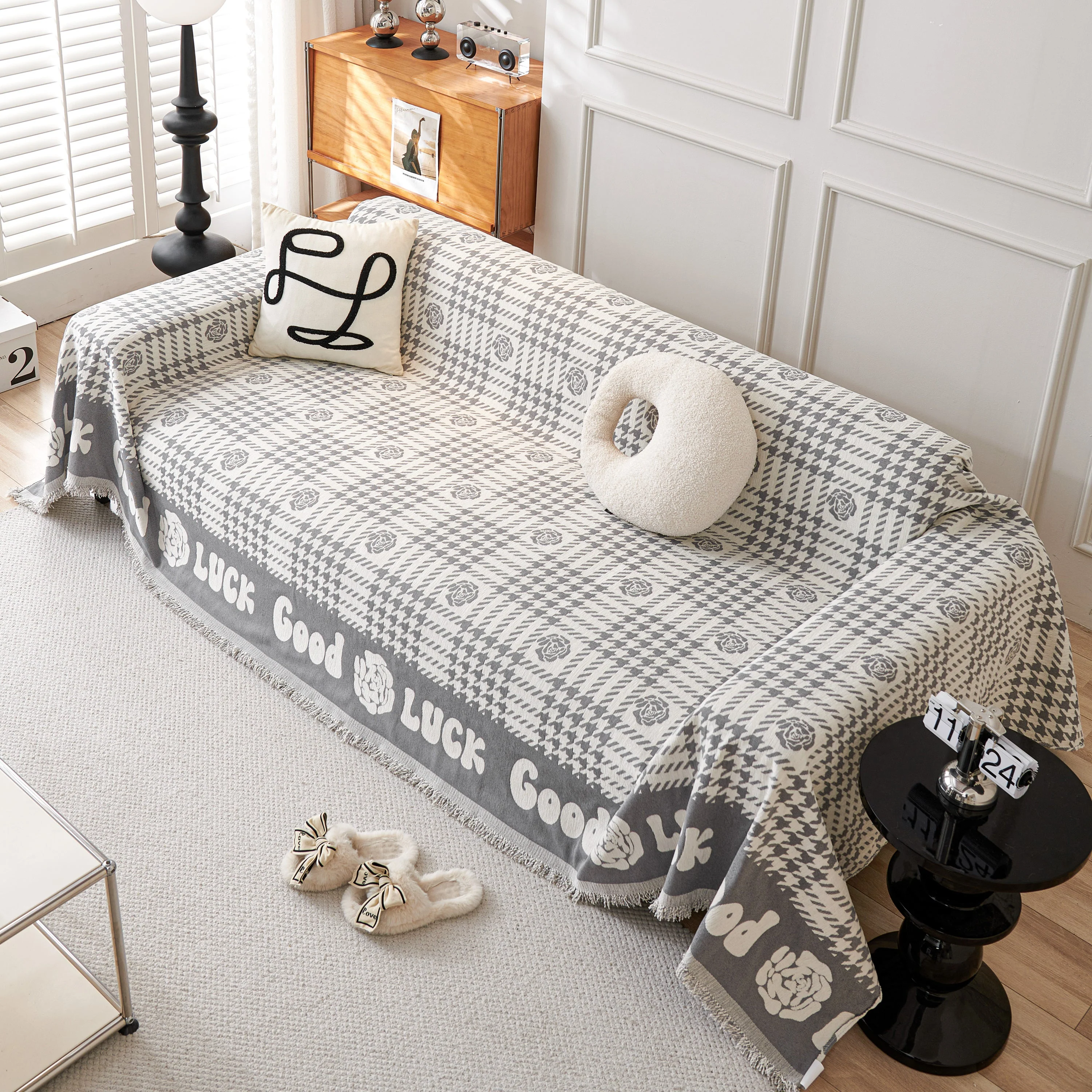 Chenille Houndstooth Sofa Throw Cover, Scratch Proof Cozy Throw Blankets for Couch - Image 82