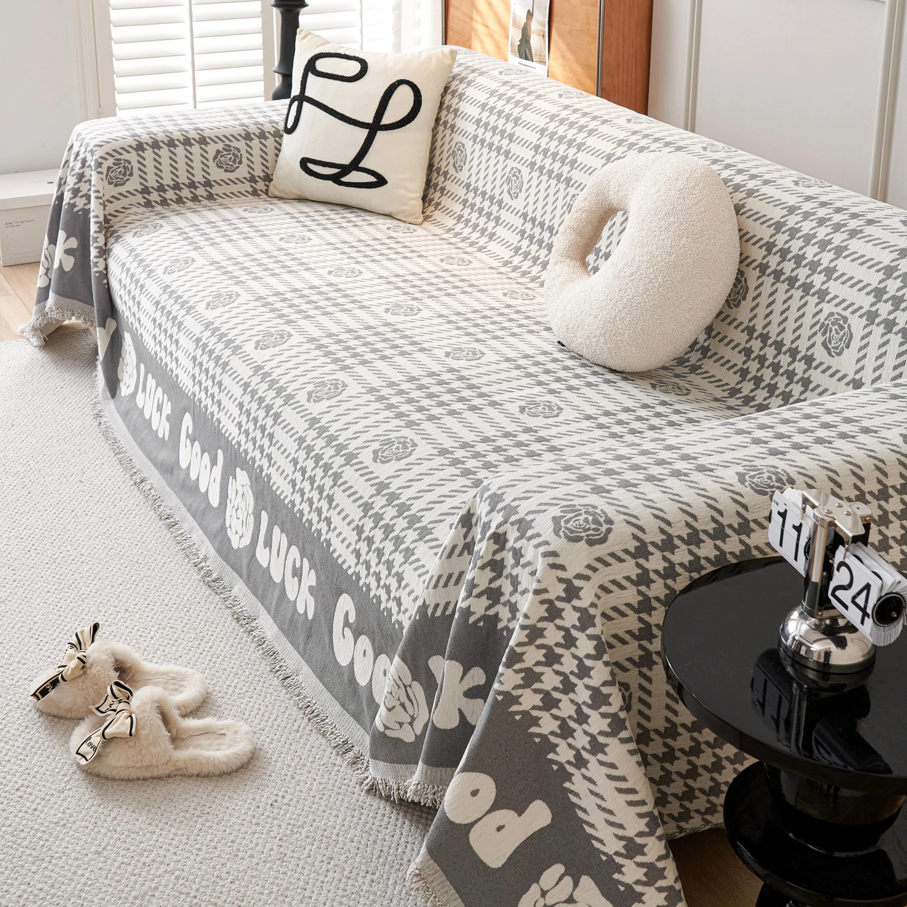 Chenille Houndstooth Sofa Throw Cover, Scratch Proof Cozy Throw Blankets for Couch - Image 83