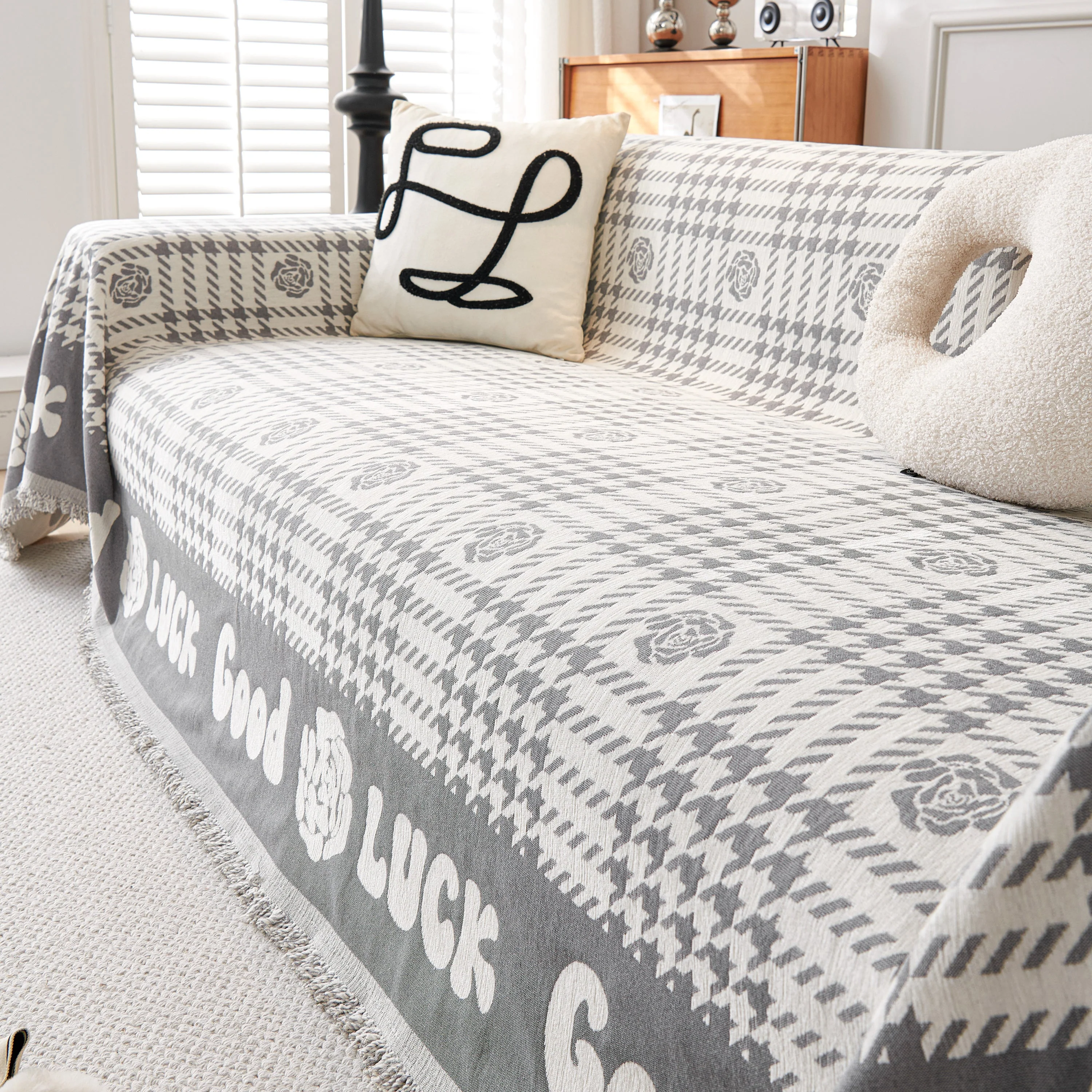 Chenille Houndstooth Sofa Throw Cover, Scratch Proof Cozy Throw Blankets for Couch - Image 84
